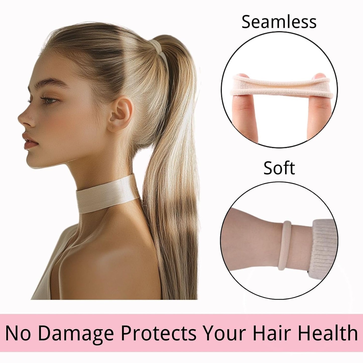LuSeren 120PCS Soft Hair Ties - Ouchless Nylon Ponytail Holders | Seamless Fabric, Natural Colors