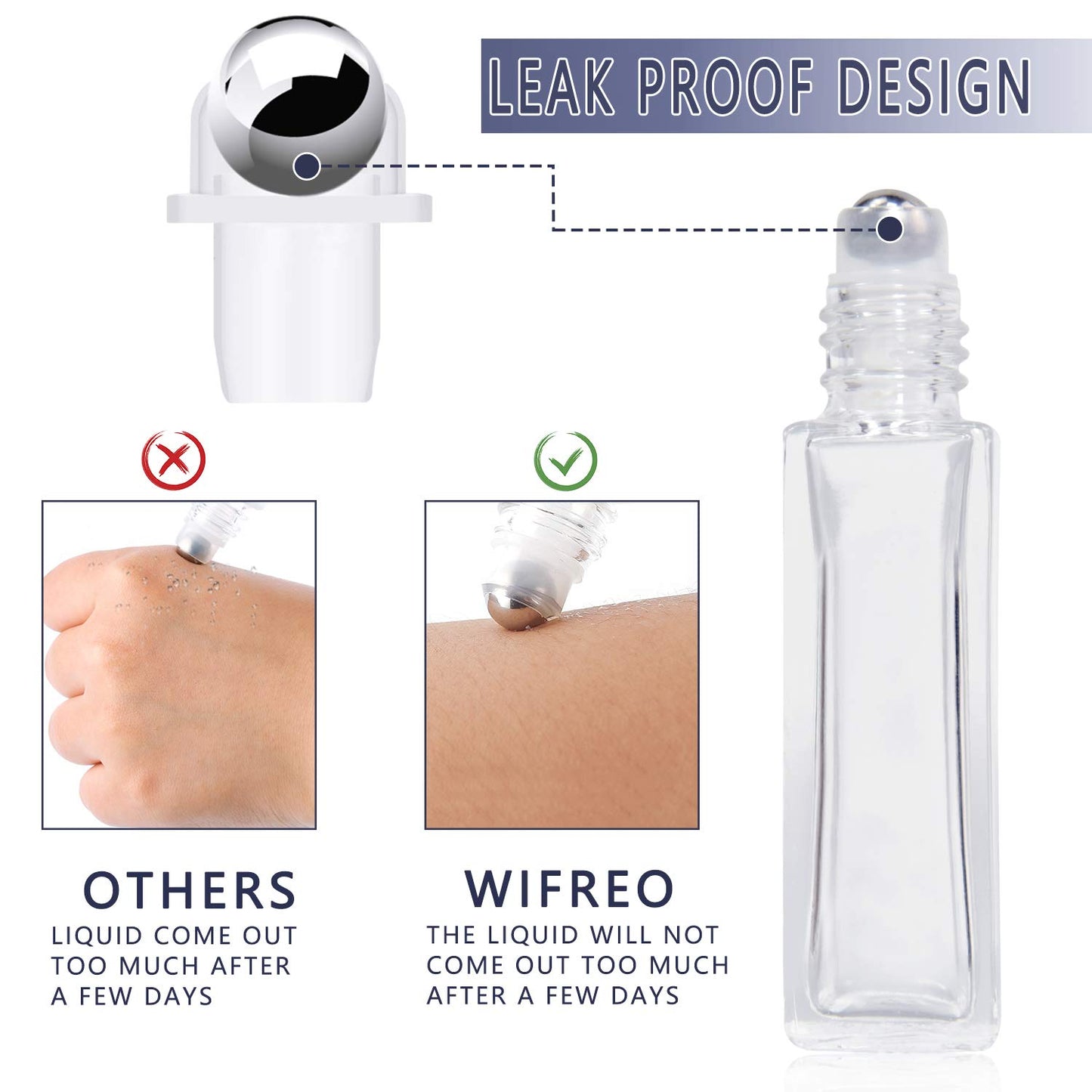 Refillable Glass Roller Bottles - 4 Pack Thick Square Essential Oil Containers | 1/3oz (10ml)