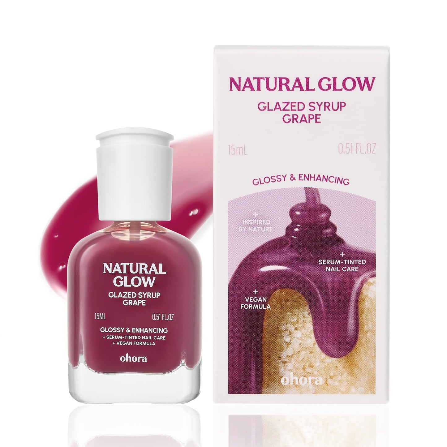 ohora 2-in-1 Sheer Nail Polish & Strengthener(Grape) | Tinted Nail Concealer | Nail Hardener for Weak, Damaged Nails | Nail Care Polish with Glossy Finish | Glazed-Syrup Formula, 15 mL