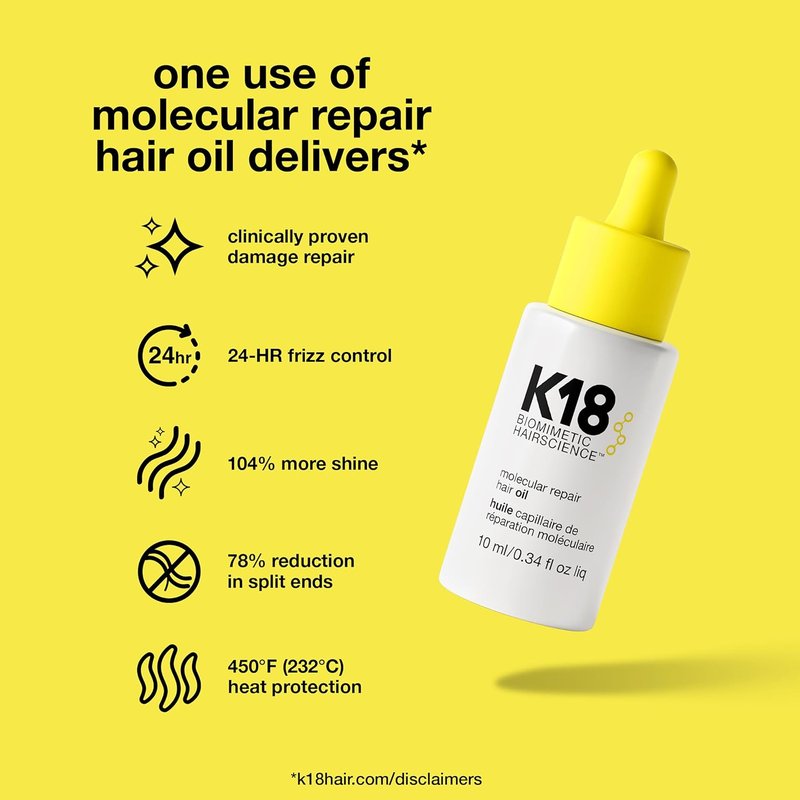 K18 Molecular Repair Hair Oil - Weightless Formula for Stronger, Healthier Hair | All Hair Types