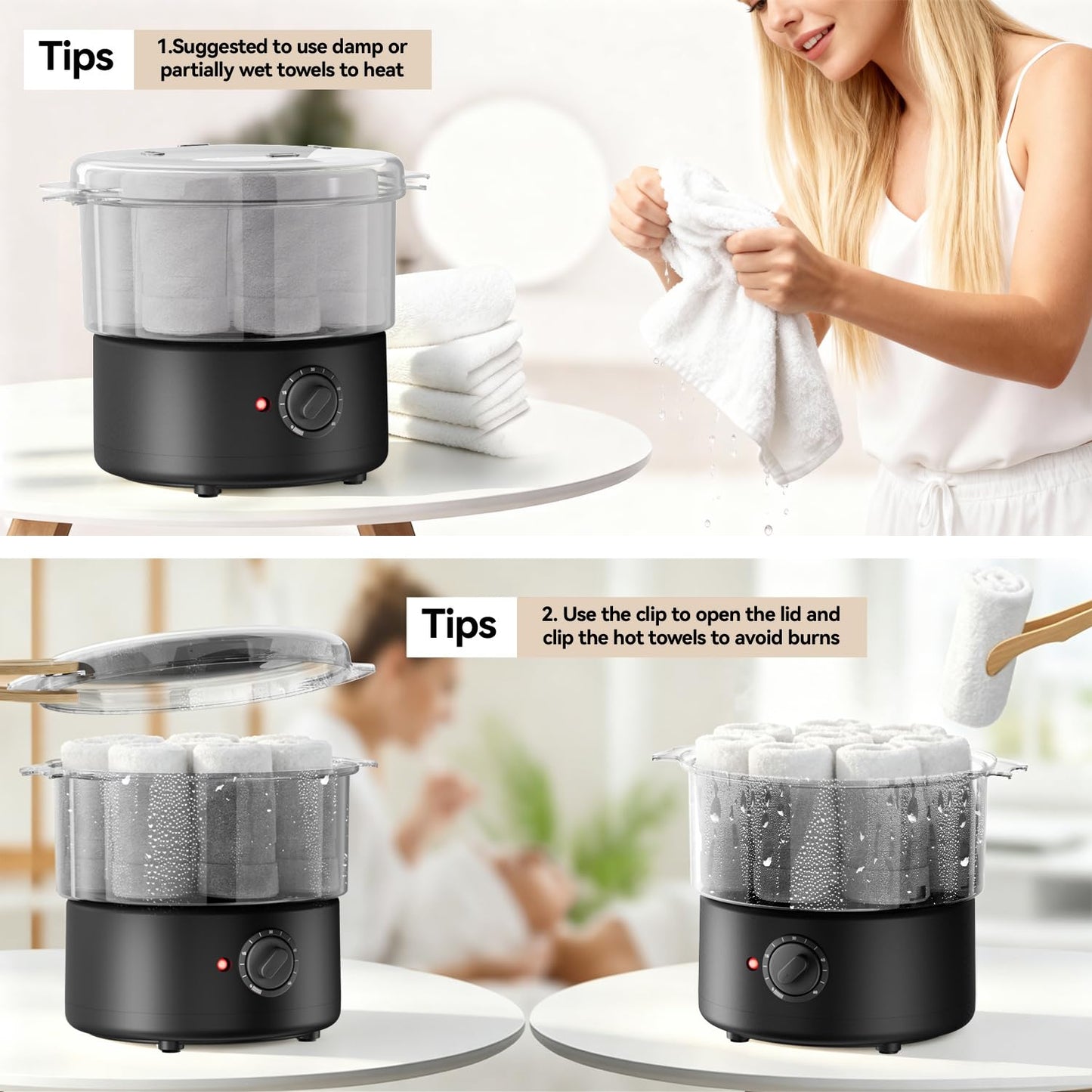 VERYTOP Mini Hot Towel Warmer - 1 min Steam & 60℃ in 20mins, Towel Steamer for Facials/Barber/Massage, Portable 2.4lbs Small Heater for Home Spa/Bathroom/Light Salon Use (Black-X-Mini)
