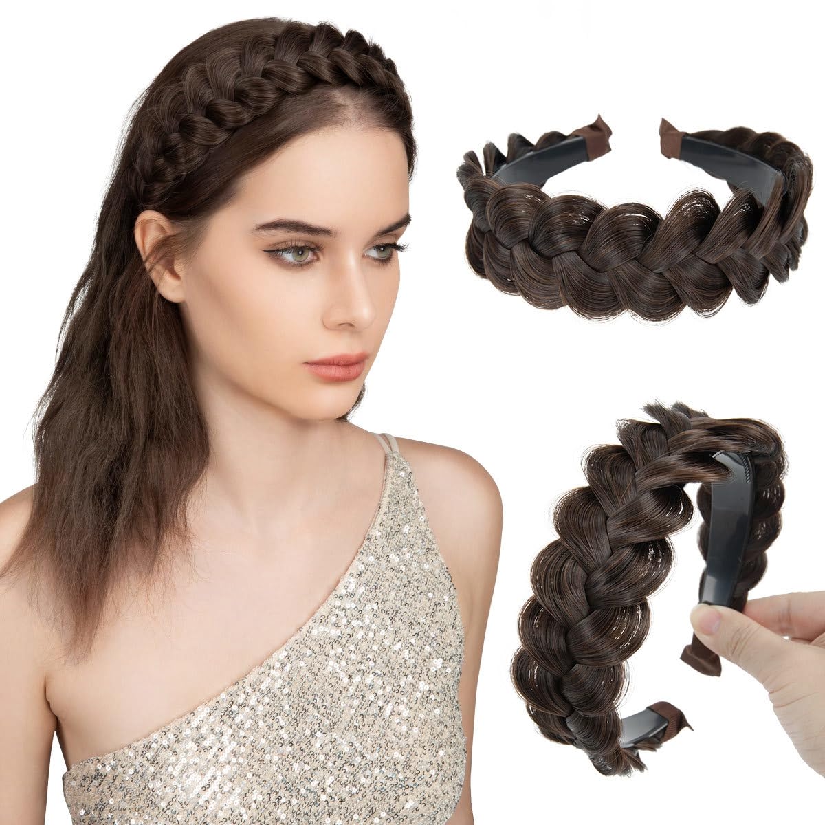 Braided Headbands for Women - Handmade Synthetic Hair Hoops with Teeth | Sand Color, 1PC
