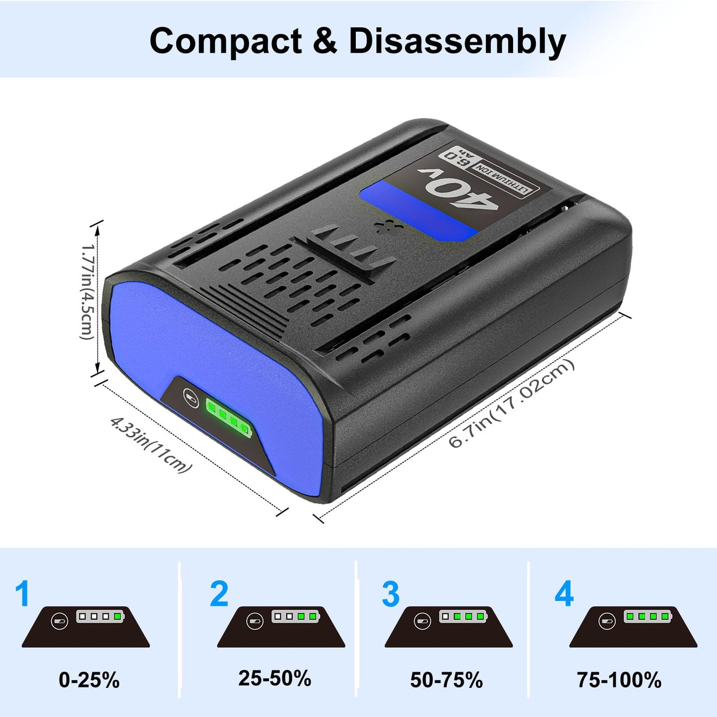 Bayhon 1 Pack 6.0Ah Lithium-ion Replacement for Kobalt 40V Battery Compatible with KPM1040A-03, KM-1640-06, KM 4040-06,Cordless Power Tool Battery