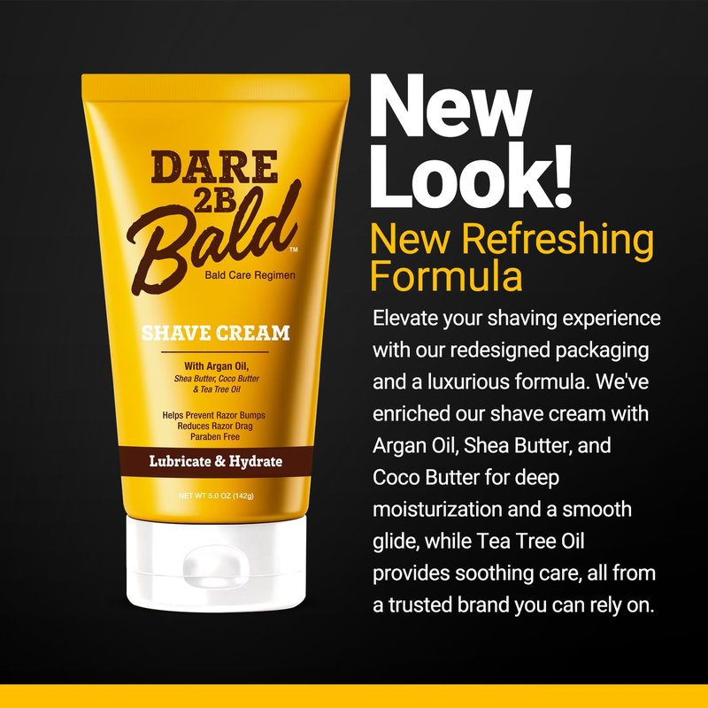 High Time Dare 2B Bald Shaving Cream Sensitive Skin with Argan Oil, Tea Tree Oil, Shea and Cocoa Butter | Bald Head Shave Lotion for Rich Hydration and Moisture | 5.0 OZ