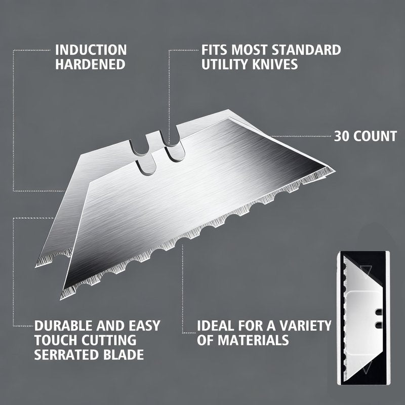 Utility Knife Blades, 30 Pack SK5 Steel Heavy Duty Box Cutter Replacement Blades with Plastic Case, Standard Size Razor Blades for Most Standard Utility Knives
