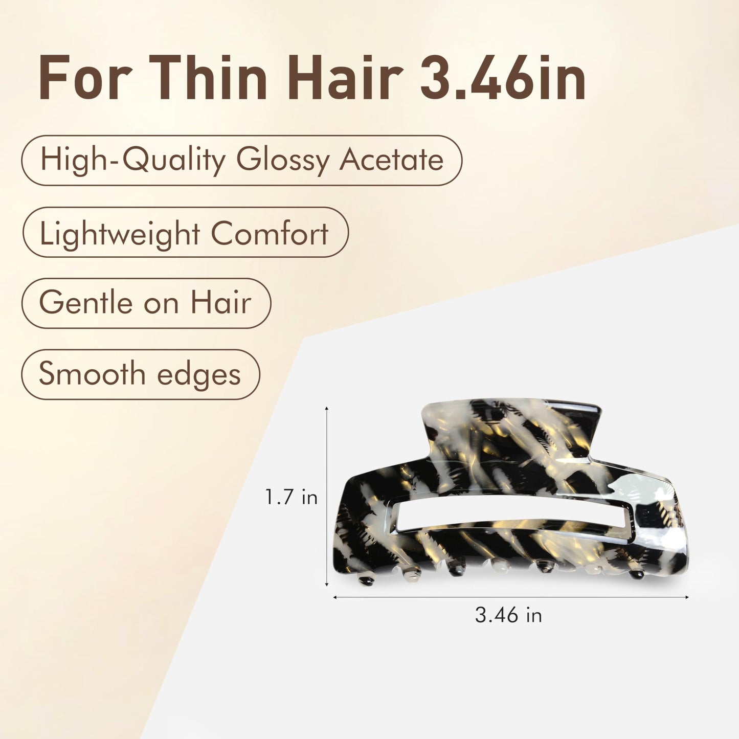 Emma Lily Cellulose Acetate French Hair Claw for Thin Hair, Gifts for Women, Black Tortoise Shell Rectangle Design—Ideal for Parties, Polished & Professional Look
