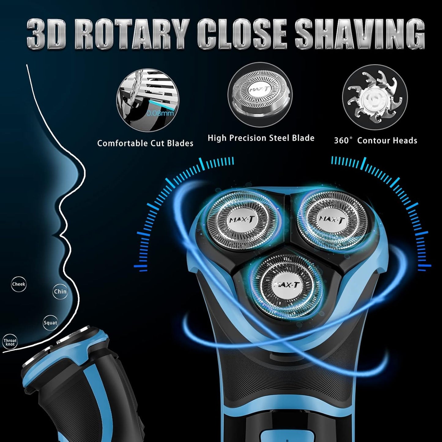 MAX-T Electric Shaver for Men - Cordless Waterproof Razor with Pop-Up Trimmer | Wet & Dry Use, Travel Case Included