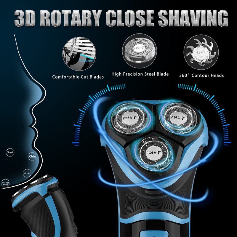 MAX-T Men's Electric Shaver - Corded and Cordless Rechargeable 3D Rotary Shaver Razor for Men with Pop-up Sideburn Trimmer Wet and Dry Painless 100-240V Red