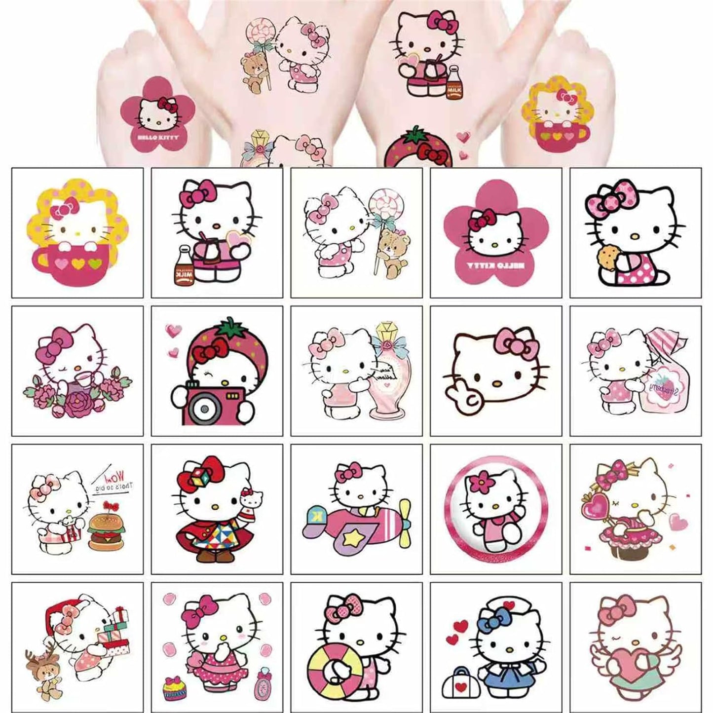 Hello Kitty Temporary Tattoos - Cute Cartoon Stickers for Kids | 20 Sheets for Birthday Parties & Rewards