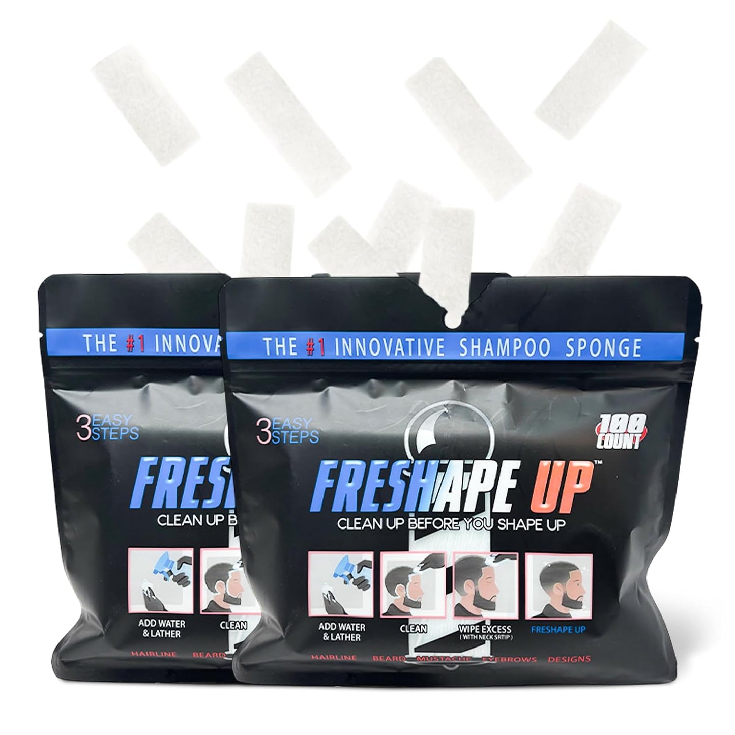 Shampoo Infused Hairline & Beard Wipes - Quick Use Disposable Wipes for Barbers | Pack of 2