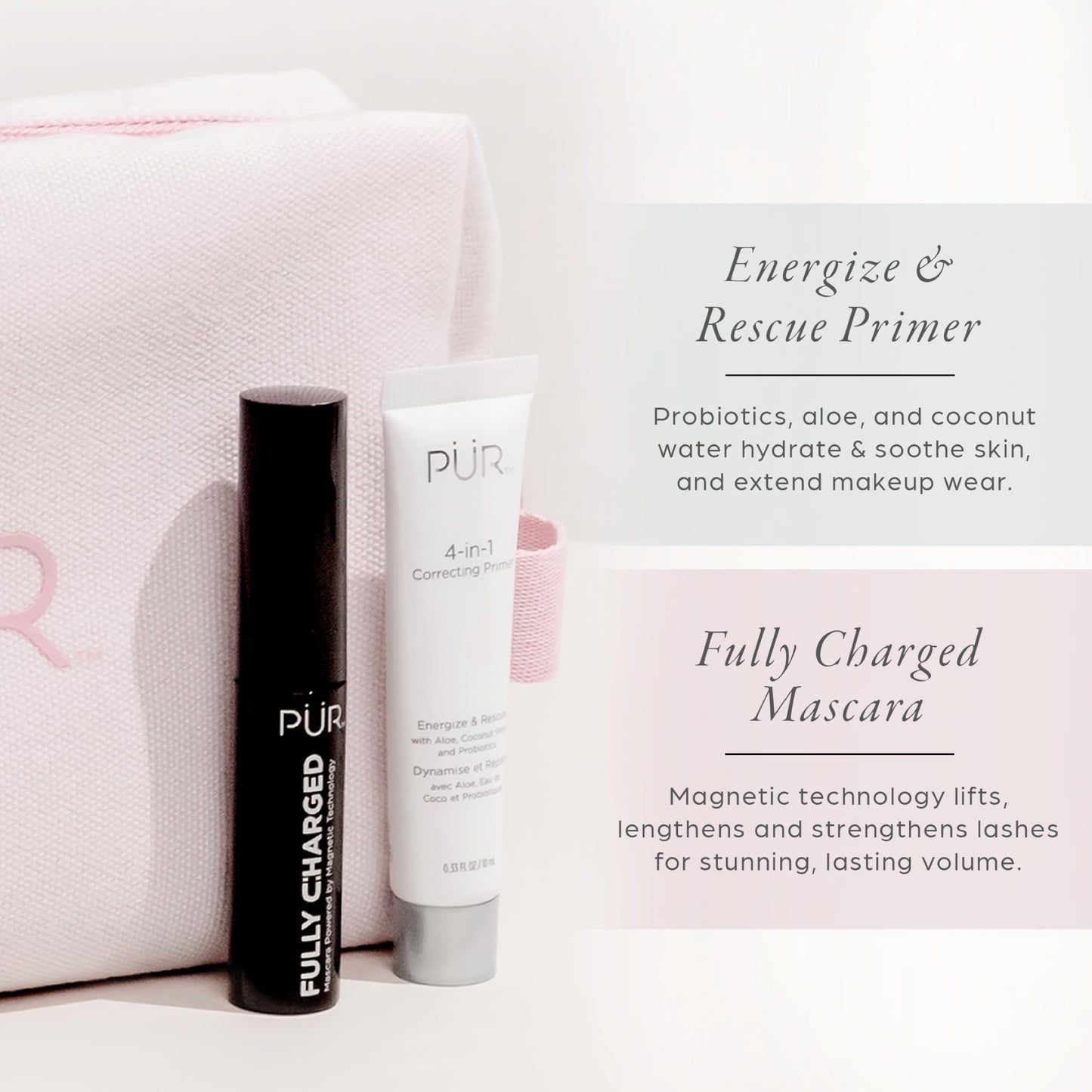 PÜR MINERALS Multitasking Essentials Kit, Blush Medium - Makeup Gift Set Includes 4-in-1 Correcting Primer, Fully Charged Mascara, 4-in-1 Pressed Mineral Powder & 1 Chisel Brush
