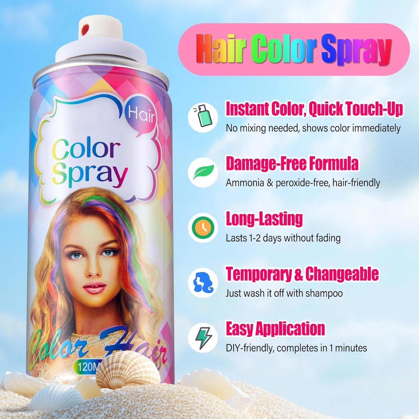 Silver Grey Temporary Hair Color Spray - Washable Hair Dye for Kids & Adults | 4.06 Oz, Perfect for Cosplay & Parties