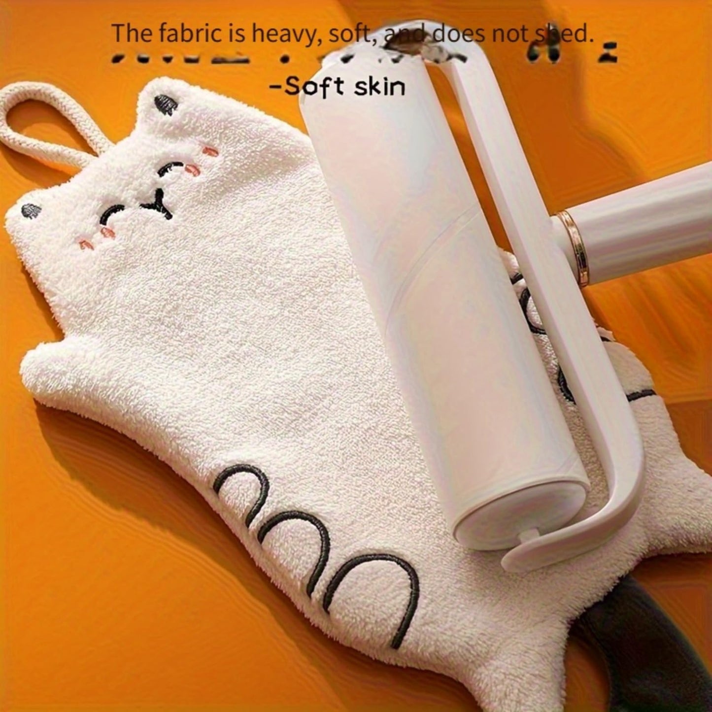 2 Pack Cute Cat Coral Fleece Hanging Hand Towel Ultra Soft Quick Dry Kitchen Bathroom Loop White Yellow Design