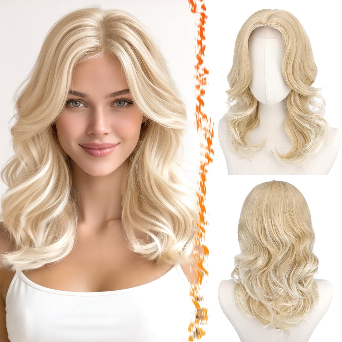 Short Wavy Layered Ash Blonde Wig | Shoulder-Length Body Wave with Face-Framing Bangs