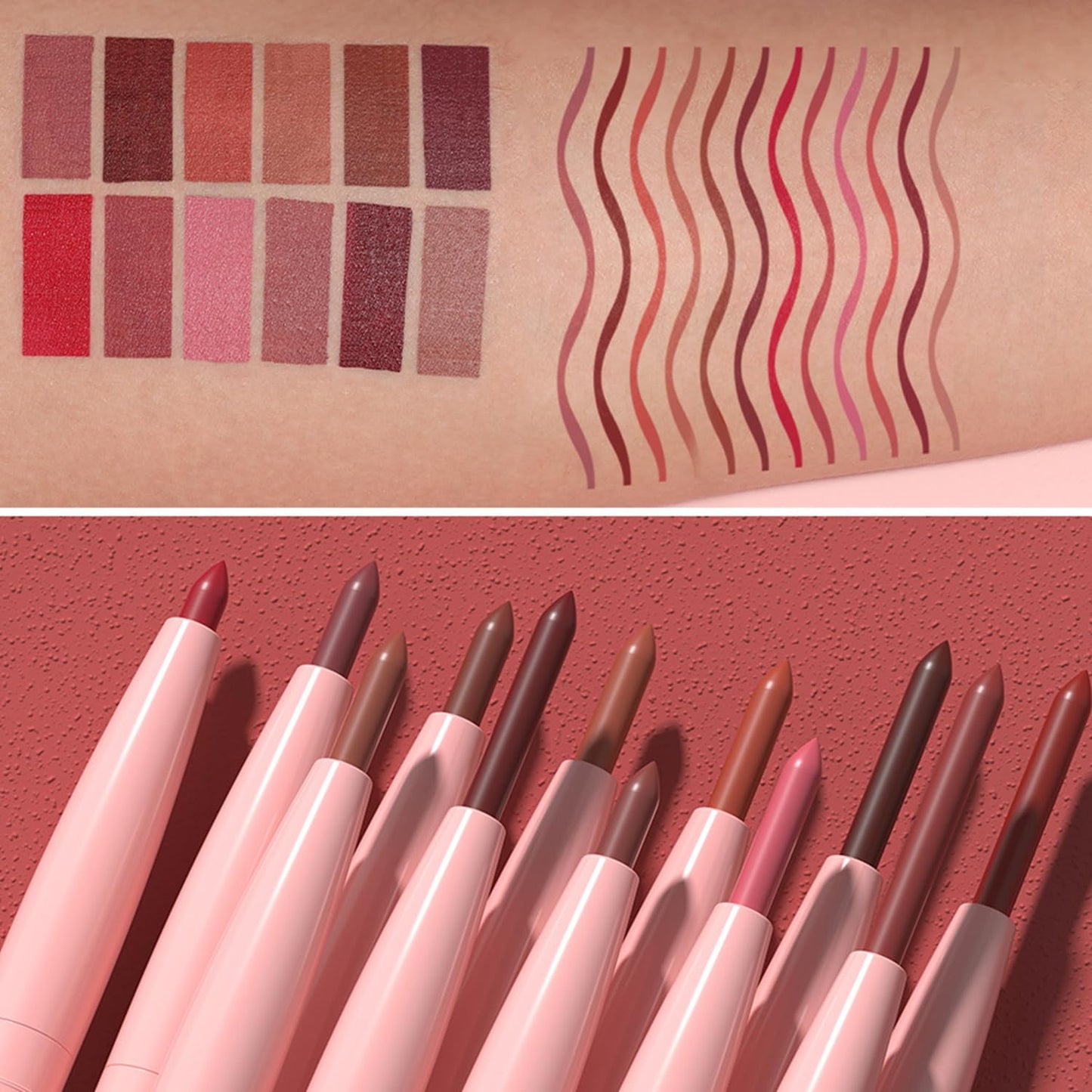 12 Colors Matte Lip Liner Pencil Set - Creamy Velvet, Long-Lasting Waterproof | One-Step Lip Makeup Kit for Women