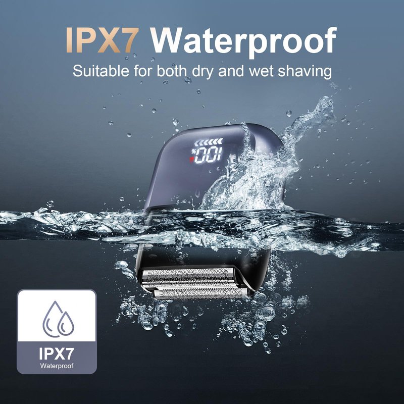 Electric Foil Shaver for Men:Triple Floating Blade Electric Razor for Face & Beard - IPX7 Waterproof Cordless Shaver with LED Display, USB-C Fast Charge & Travel Lock-Dark