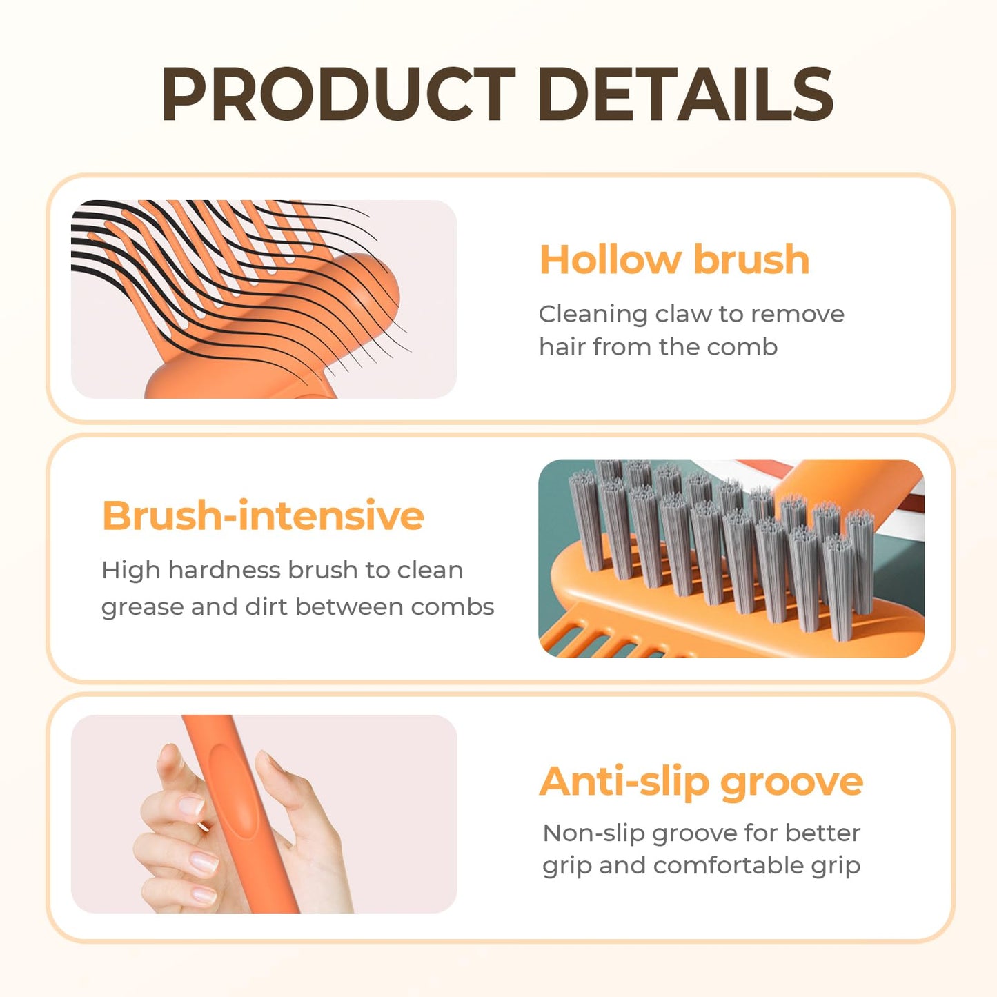 2-in-1 Comb Cleaner with Pick and Bristles,Portable Hair Brush Cleaner, Hair Brush Cleaner Tool, Hairbrush Cleaner Tool, Hairbrush Cleaner Tool Rake Salon Travel Use (Orange 1Pcs)