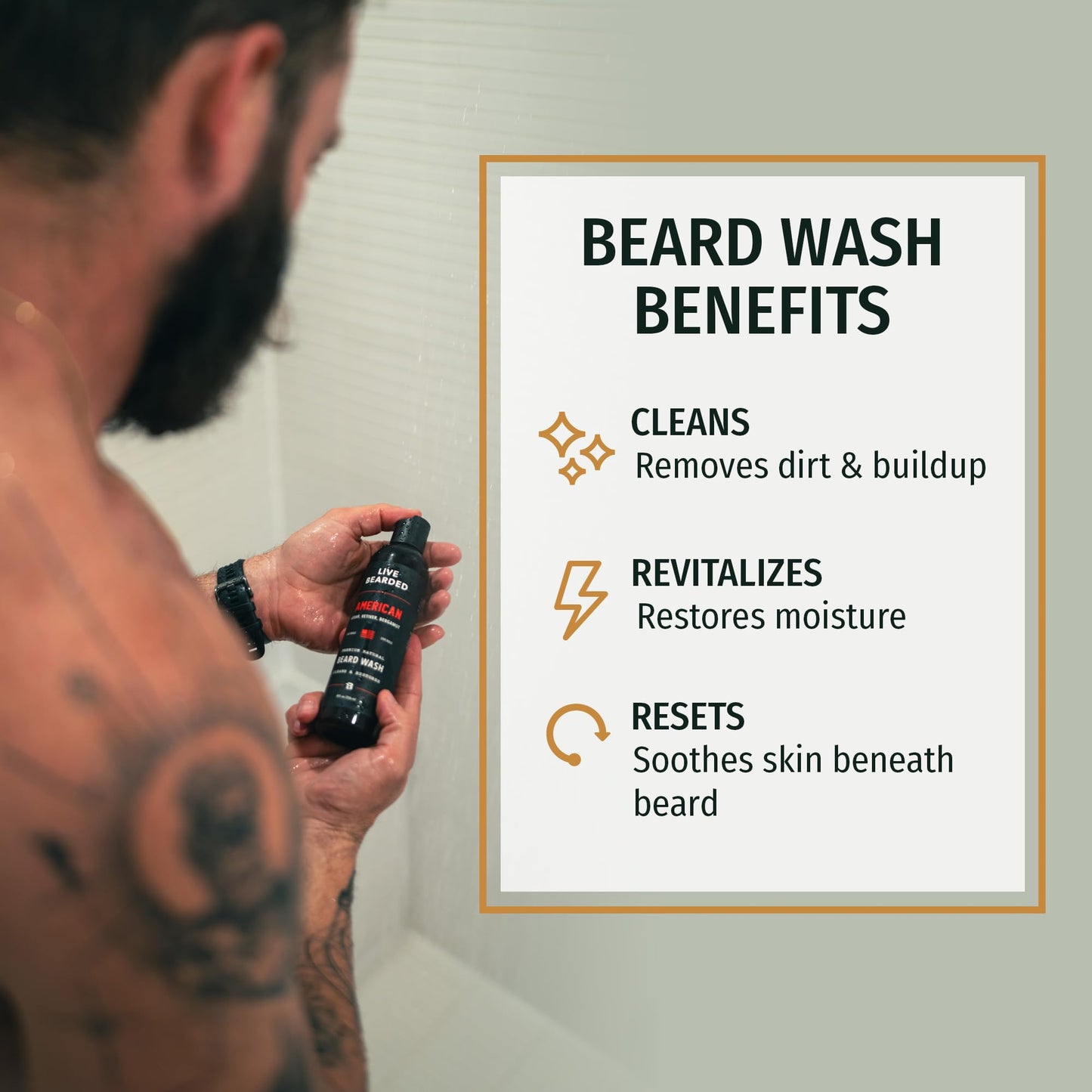 Live Bearded Beard Wash, 8 fl oz - Water-Based Face Cleanser with All-Natural Ingredients for a Gentle, Deep Clean - Made in the USA | Forge Scent - Hinoki Cypress, Clove, Amber
