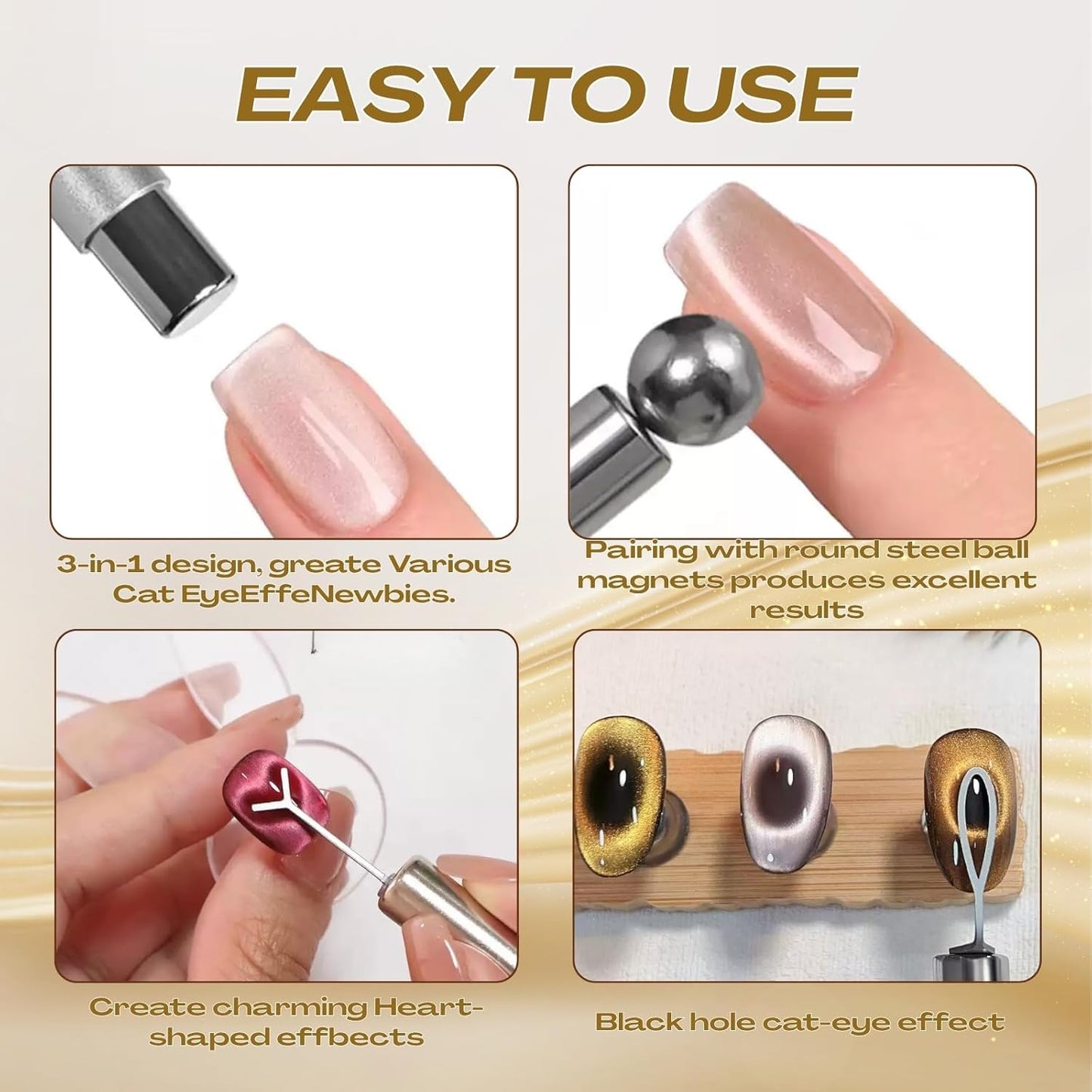 Cat Eye Magnet Set - 8-in-1 Nail Art Tools for Stunning Cat-Eye Effects | Yellow Color