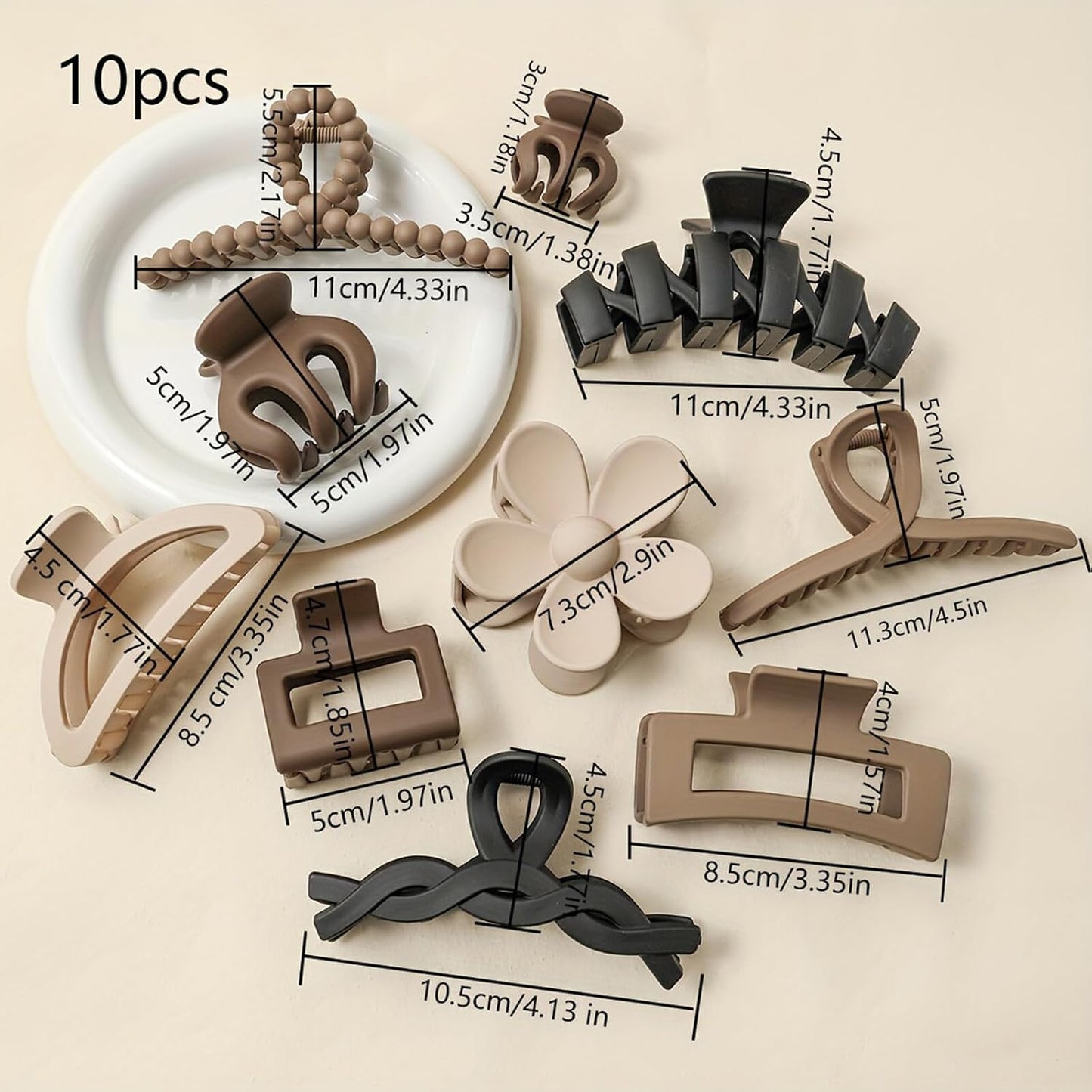 Hair Claw Clips Set - 10 Pack Matte Square & Flower Clips for Thick & Thin Hair | Strong Hold Daisy Accessories
