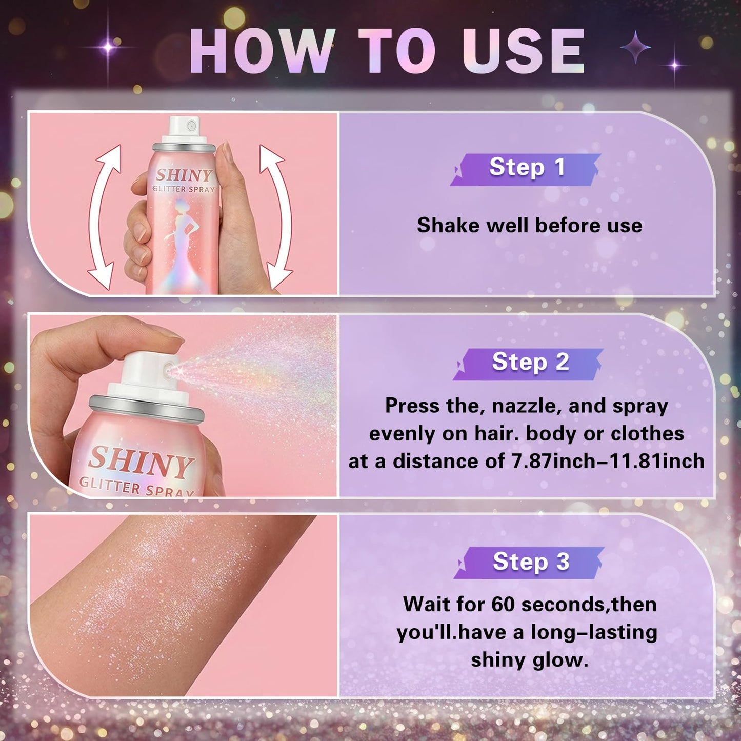 ZHISHUDL Body Hair Glitter Spray 60ML Glitter Hairspray Holographic Shimmer Glitter for Hair Body and Clothes,Long-Lasting Quick-Drying Sparkle Powder Spray for Christmas Halloween Rave - Silver