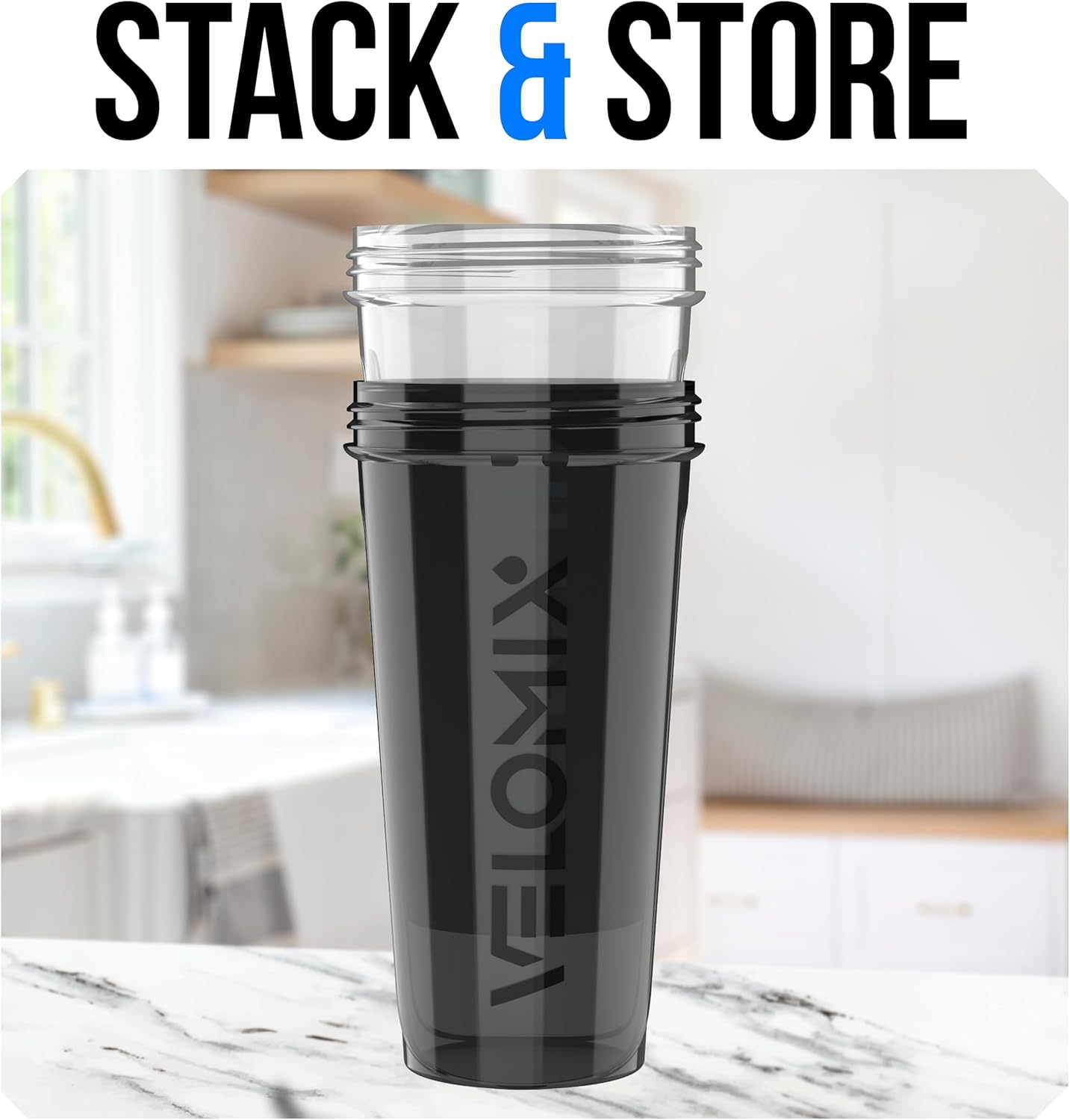 Protein Shaker Bottles - 28 oz Leak Proof Shaker Cups with 2 Wire Whisks | 2-Pack (Black/Transparent)