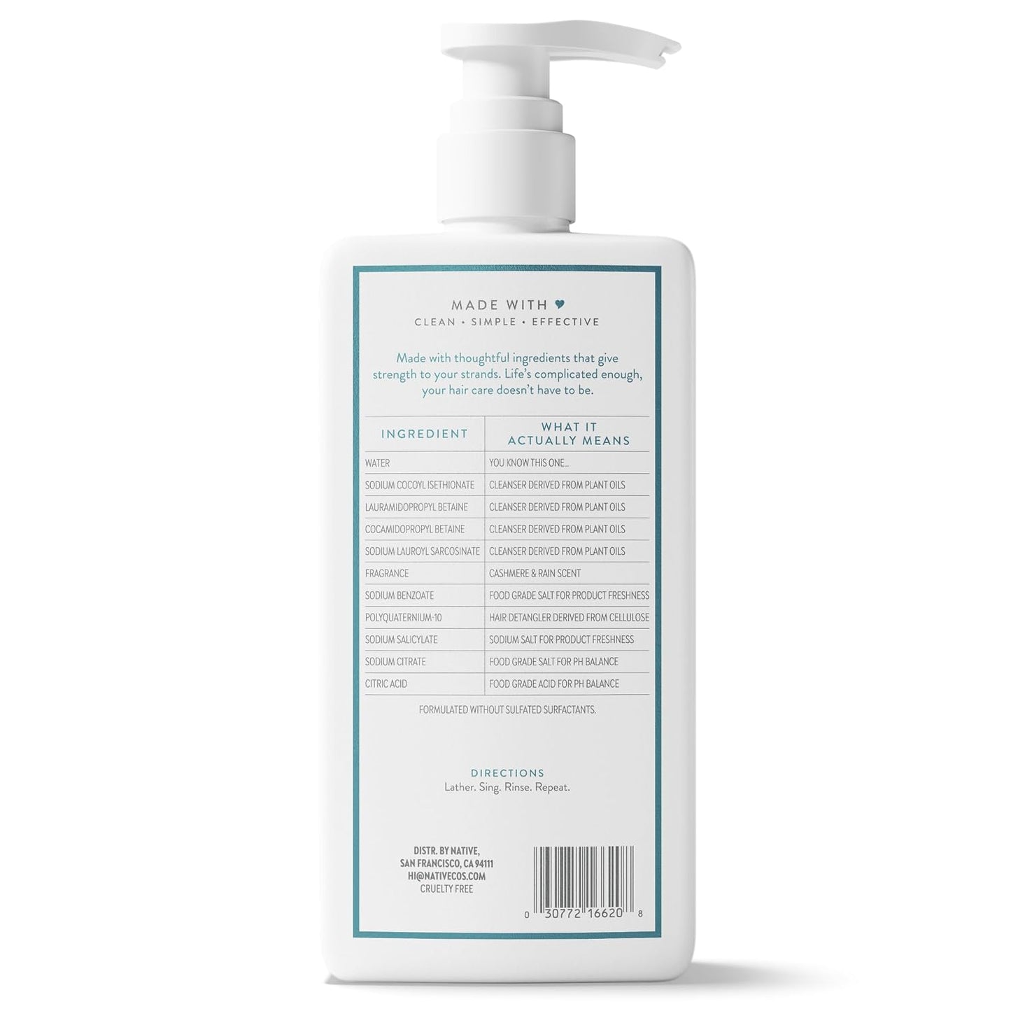 Native 2-in-1 Shampoo & Conditioner - Cashmere & Rain, 16.5 fl Oz | Strengthens & Nourishes Hair