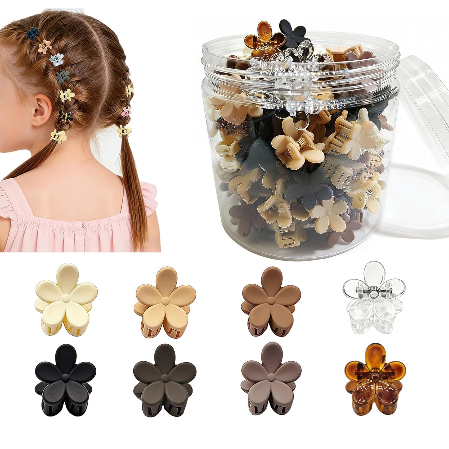 Mini Flower Hair Clips for Kids - 100Pcs Colorful Claw Clips | Cute Toddler Hair Accessories for Girls & Teens