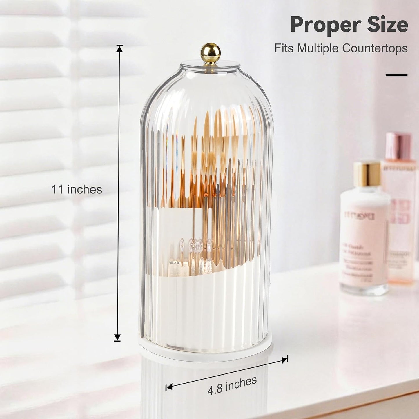 360° Rotating Makeup Brush Holder - Waterproof Three-Compartment Organizer | Dustproof Vanity Storage (Transparent)