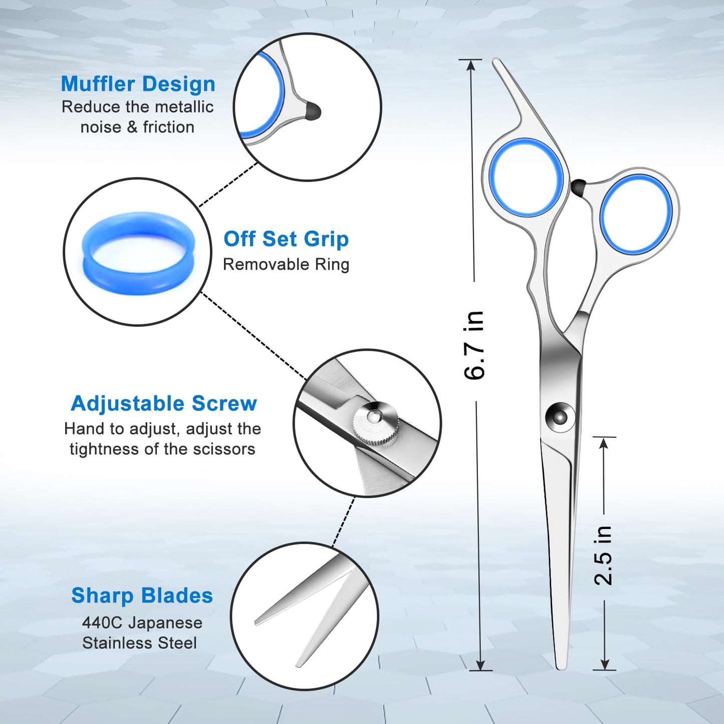 Sapphire Hair Cutting Scissors Set - 11 PCS Professional Stainless Steel Thinning Shears for Salon & Home Use
