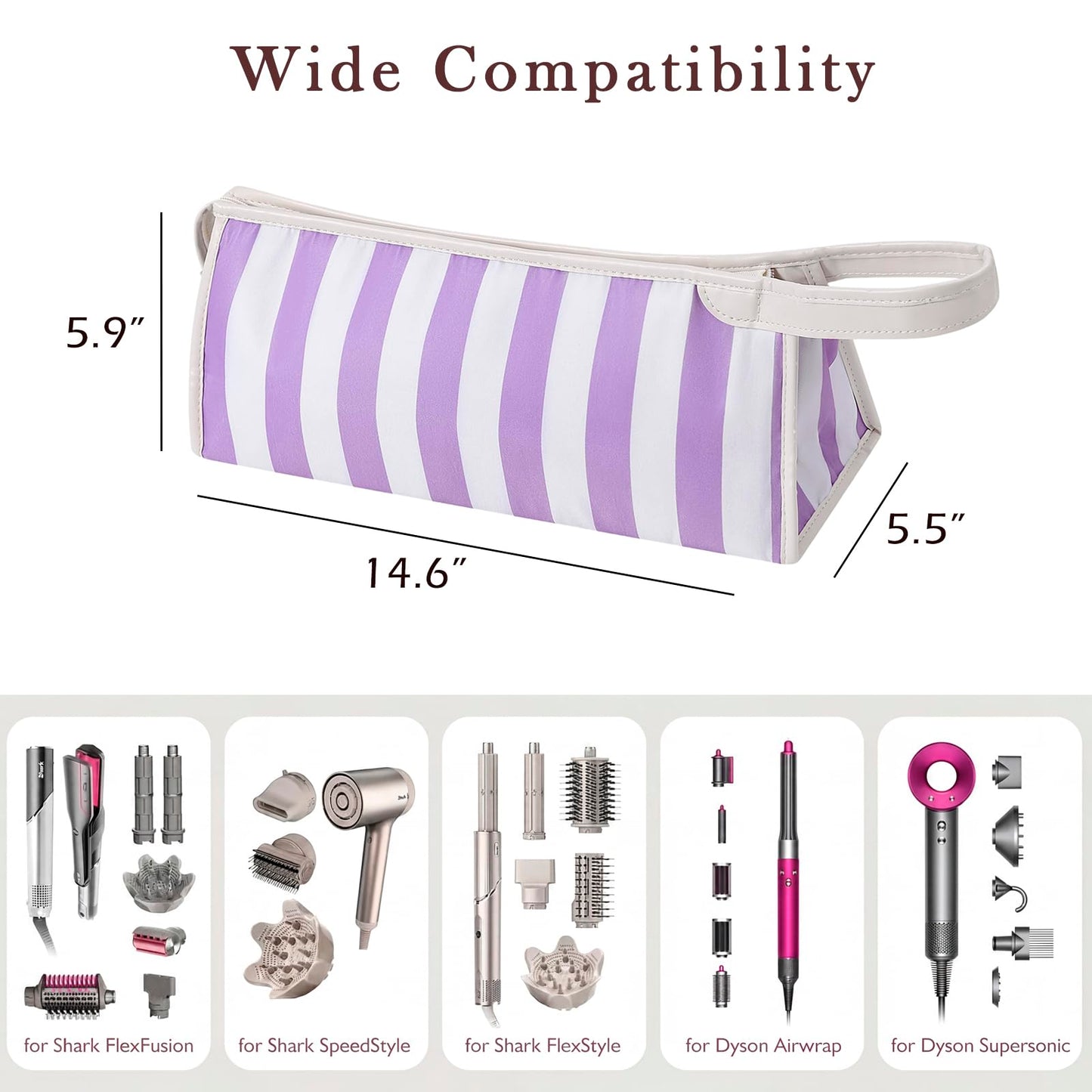 RSRSLEII Striped Hair Tools Travel Bag,Waterproof Hair Styling Accessories Storage Case for Hair Dryer，Flat Irons,Straightener,Curling Iron,Hot Hair Tool Organizer with Dividers（04Purple）