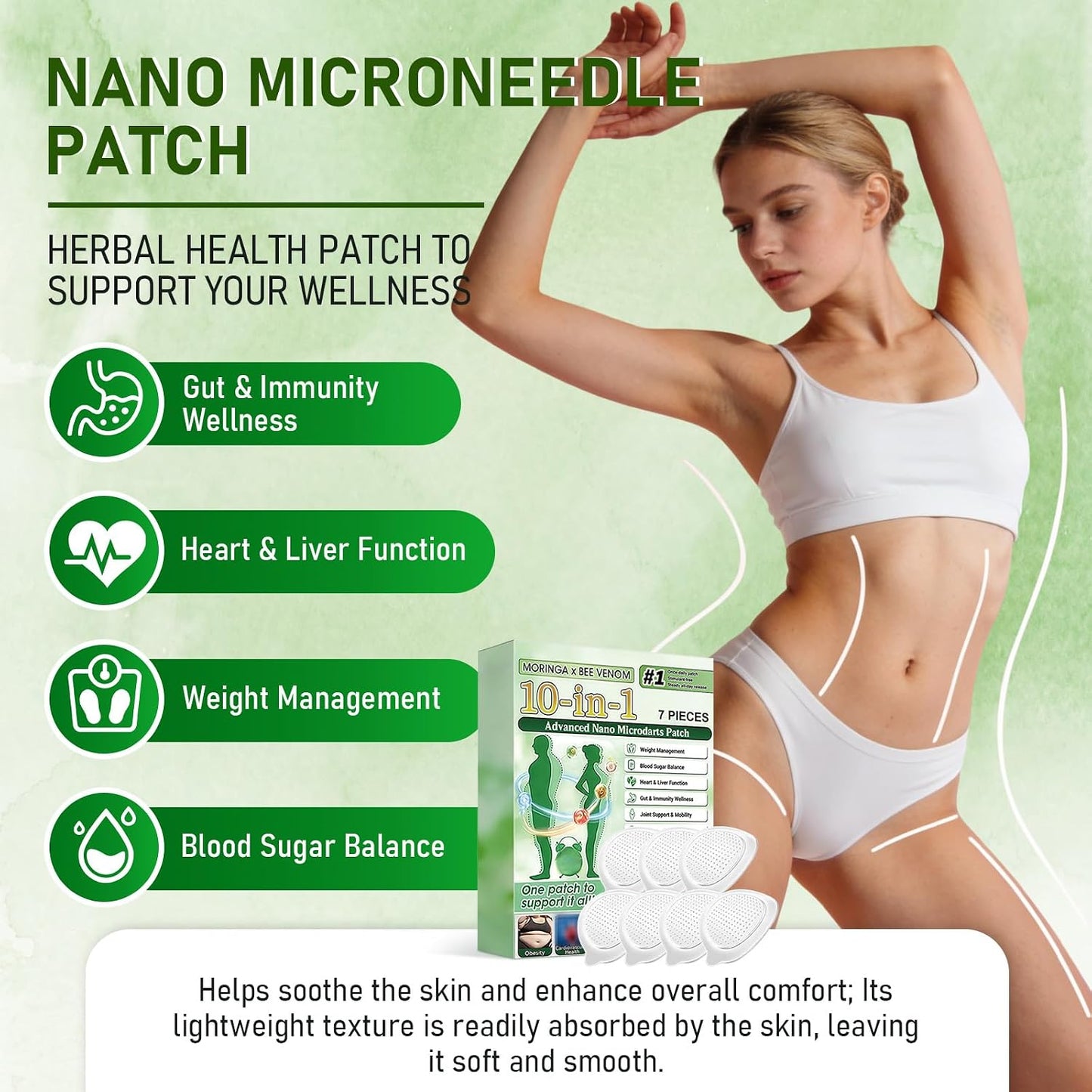 Moringa 10-in-1 Nano Microdart Patch Set | Natural Slimming Patches for All Skin Types - 2 Boxes
