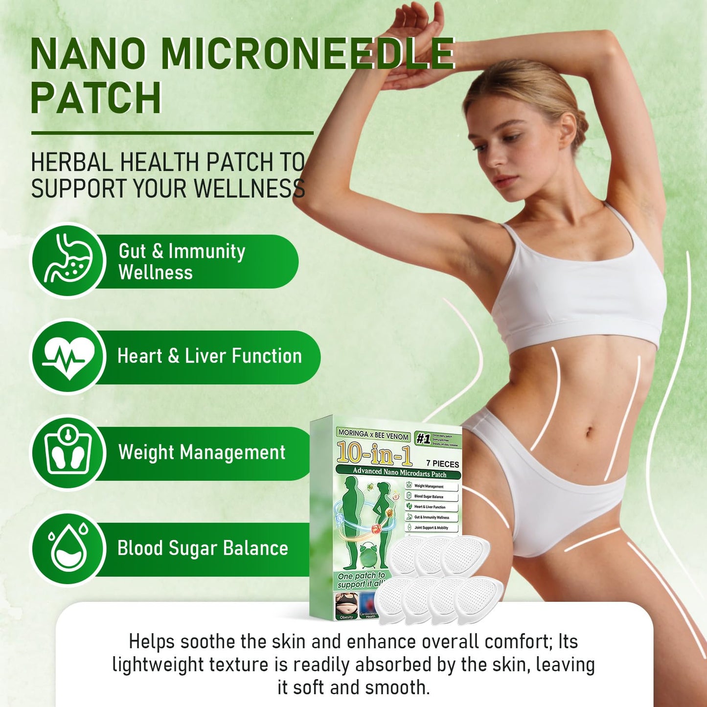 elesysy Moringa 10-in-1 Advanced Nano Microdarts Patch,Moringa Patches - 7 tablets/box, Natural Skin Patches for Women and Men - Gentle Formula for All Skin (2 boxes)