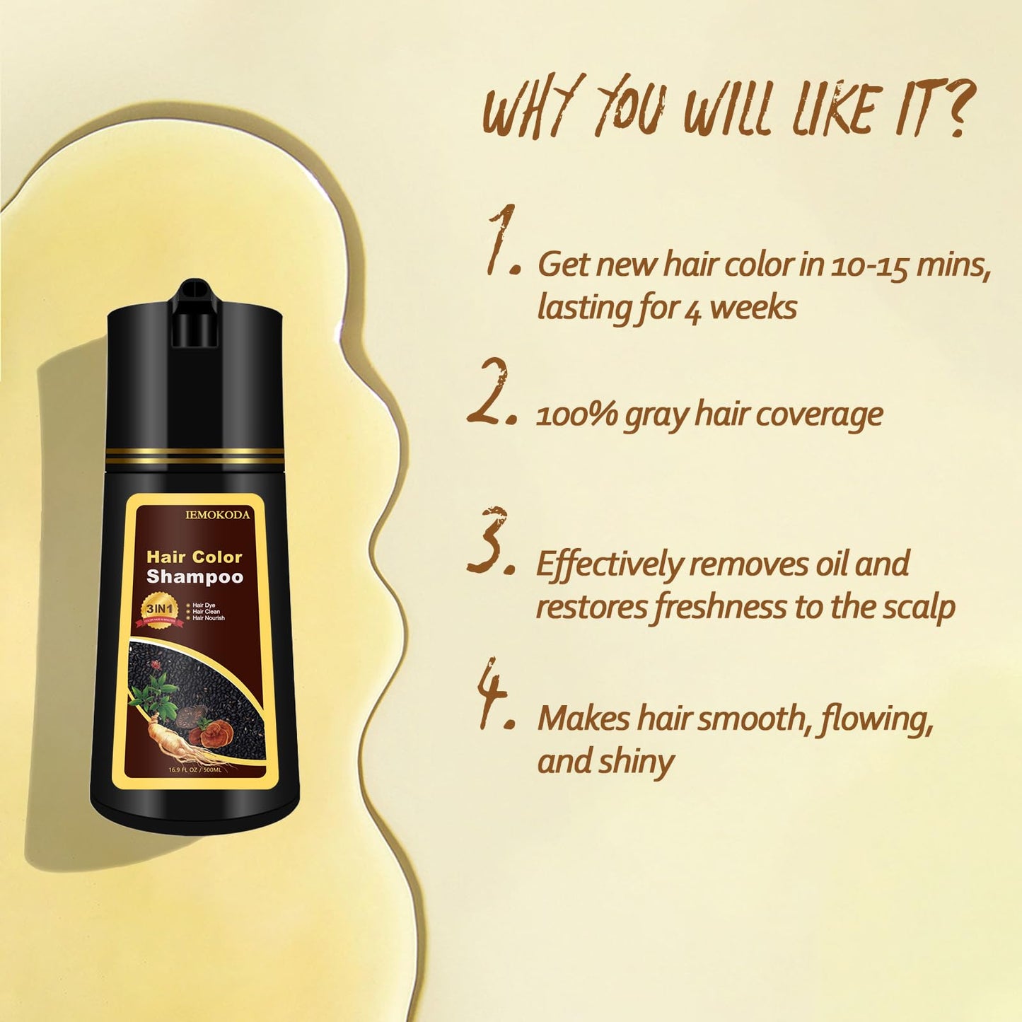 Blonde Brown Hair Dye, Hair Dye Shampoo for Men and Women, Hair Color Shampoo For Home Use, Shampoo Para Canas, Hair Dye Shampoo 3 in 1, 16.9 Fl Oz (Blonde Brown)