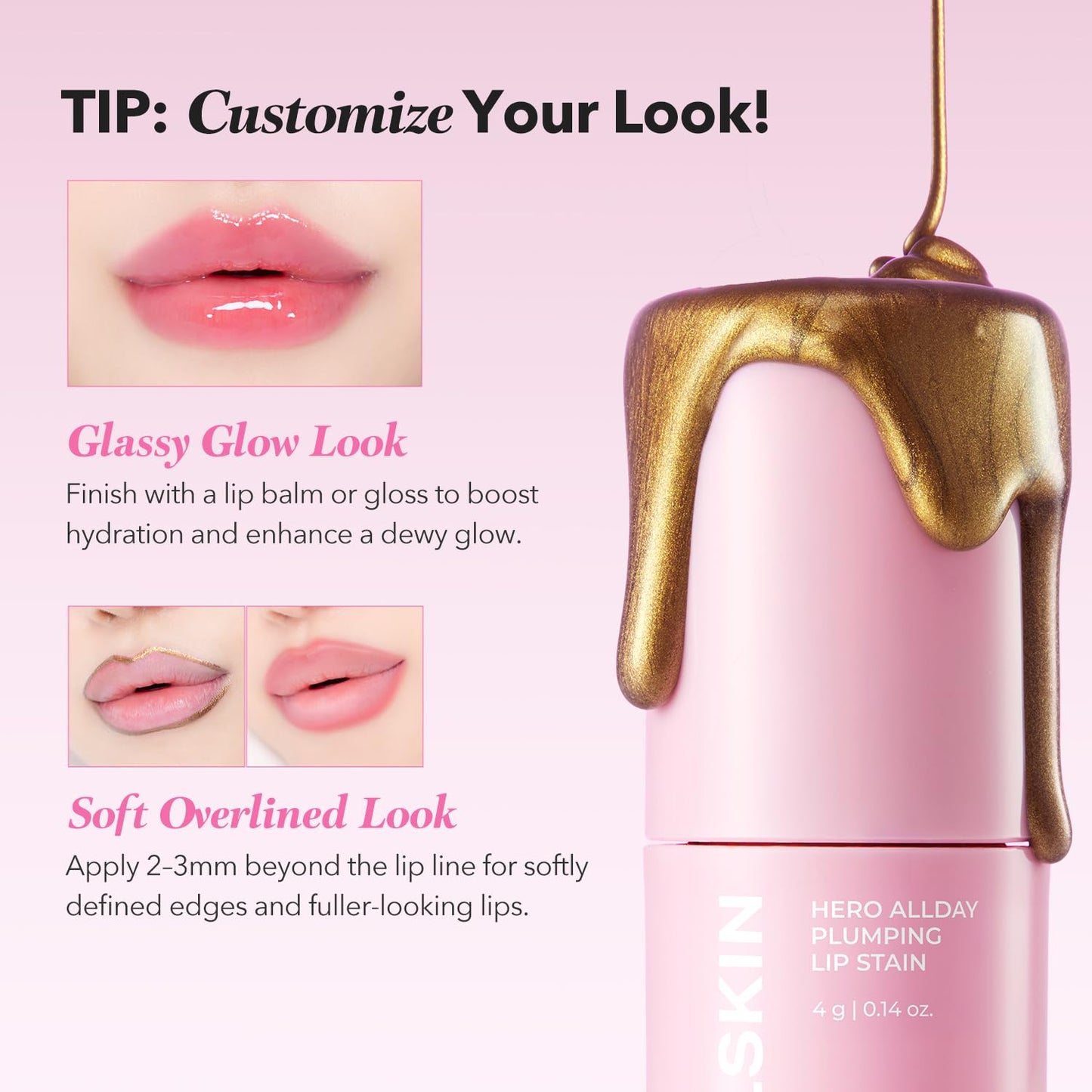 Hero All Day Plumping Lip Stain - 24H Long-Lasting, Smudge-Proof Tint | Natural Rose | 0.14oz