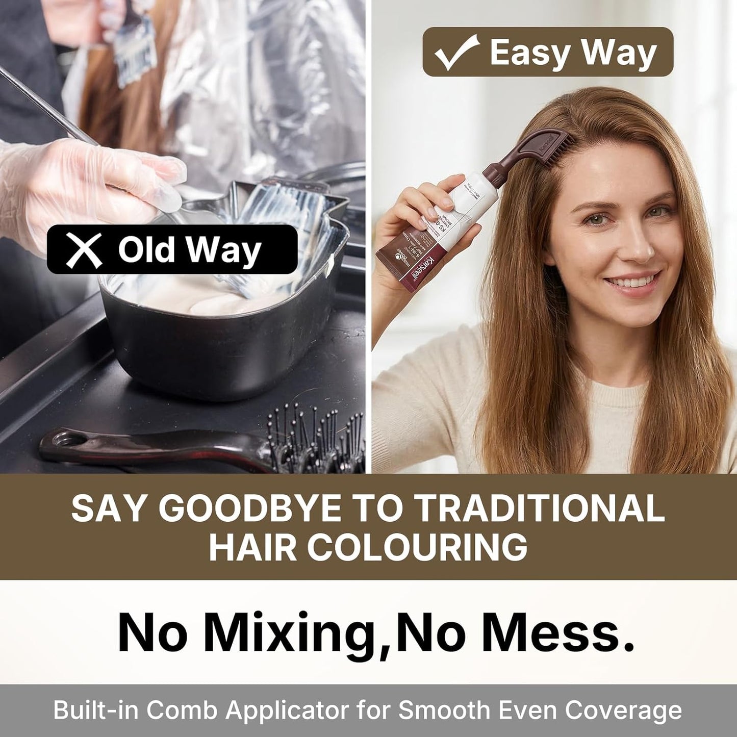 Karseell Brown Hair Dye | Ammonia-Free 6-IN-1 Formula with Comb Applicator for 100% Gray Coverage - 80ml