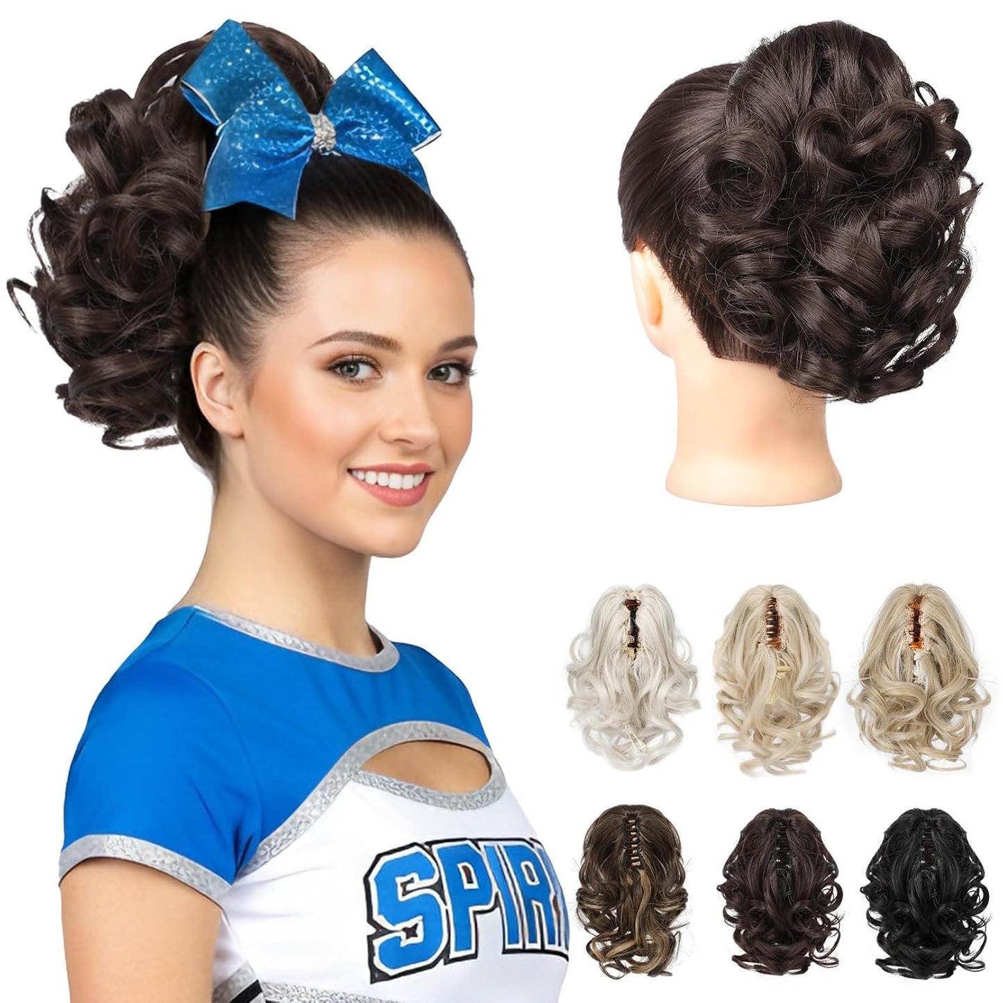 Ponytail Extension - 9" Claw Clip Short Curly Wavy Hairpiece | Dark Ash Blonde with Golden Ends