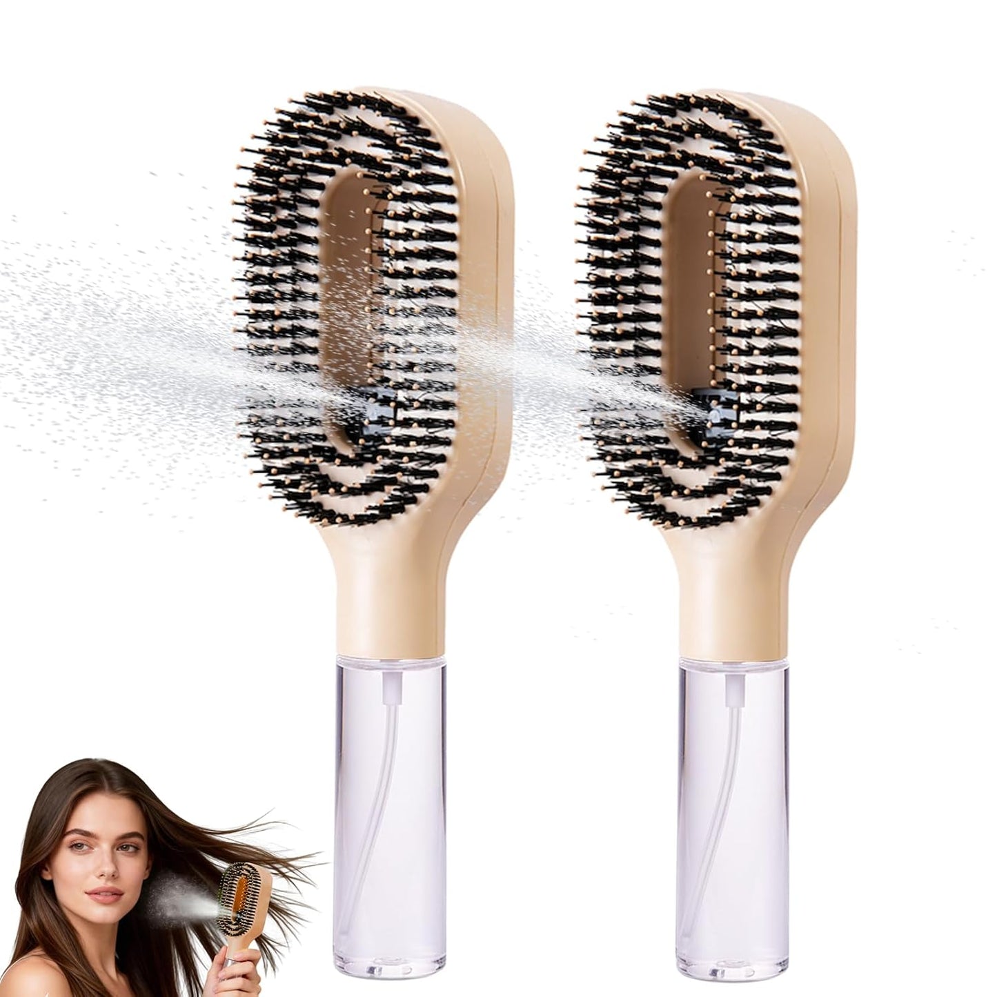 Hair Brush with Water Spray - 2-in-1 Detangling Tool for Frizz Control | Portable Mist Comb for Thick, Curly & Fine Hair - Green