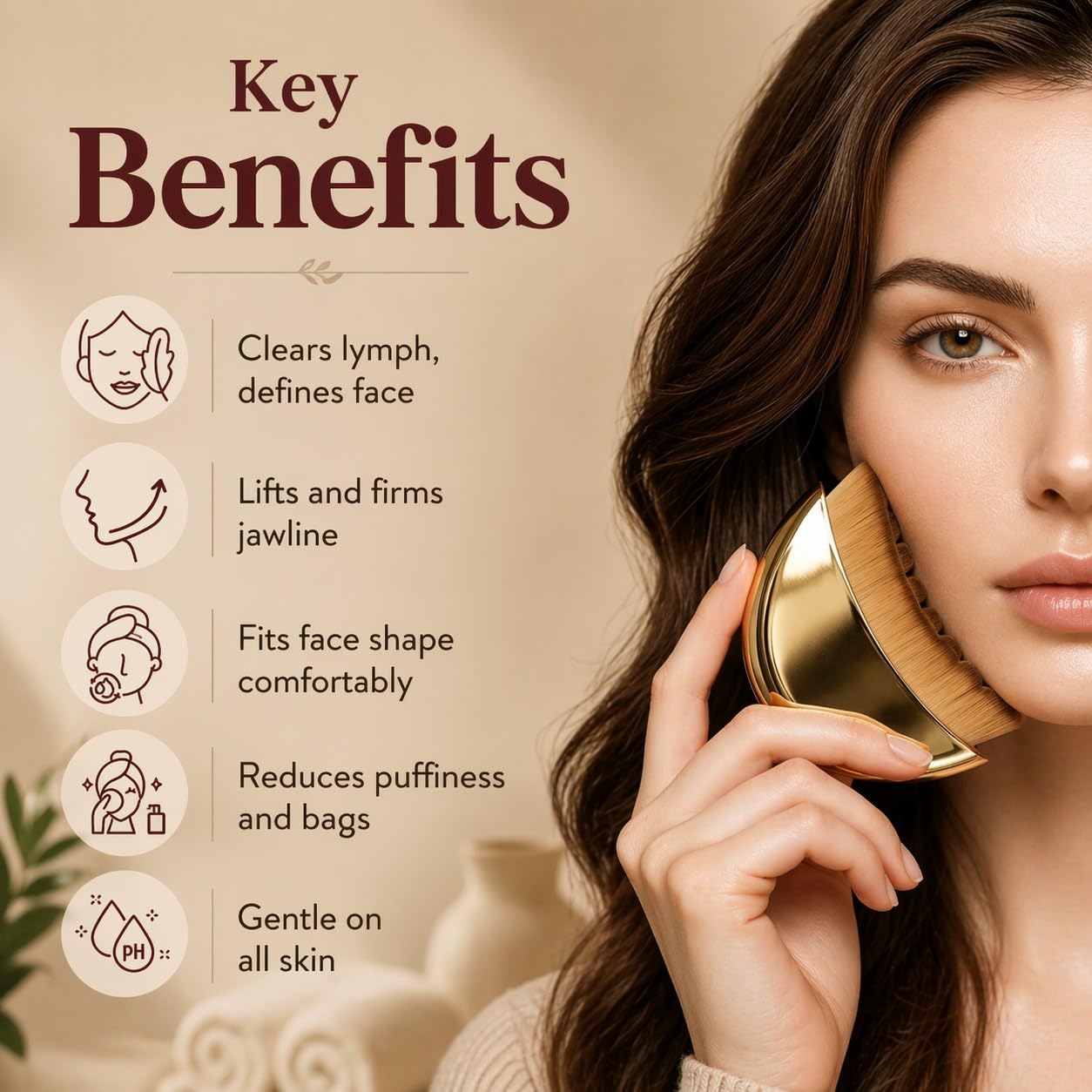 2 Pack Lymphatic Contour Face Brush for Lymphatic Drainage | Premium Face Sculpting Brush with Durable Soft Bristles | Anti-Puffiness, Ergonomic Design for Face Neck Chin (Gold)