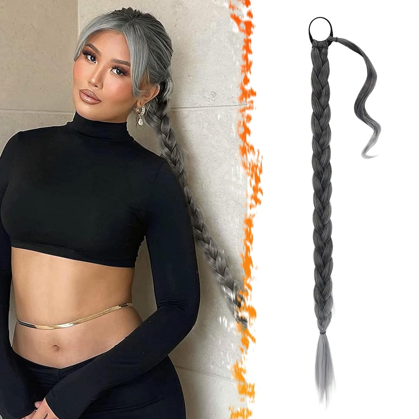 30 Inch Long Braided Ponytail Extension - Copper Red Wrap Around Hairpiece | Synthetic Hair for Women