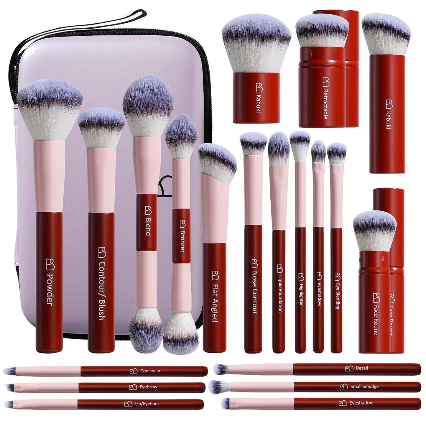 Professional Makeup Brushes Set - 20 Pcs Kabuki, Eyeshadow, Concealer, Blush & Foundation Brushes with Travel Case | Beige