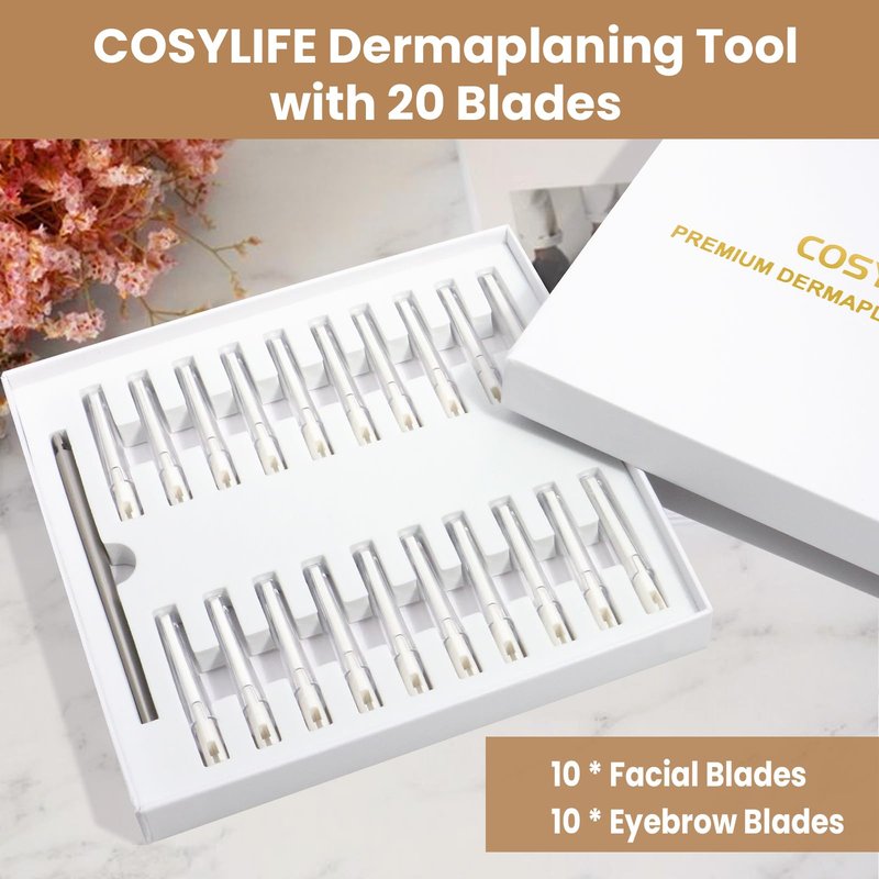 COSYLIFE Dermaplaning Tool for Face, 20 Blade Refills, Dermaplane Razor for Face, Hair Remover Blade for Eyebrows and Peach Fuzz, Facial Shaver for Women That Helps Exfoliate and Smooth the Skin