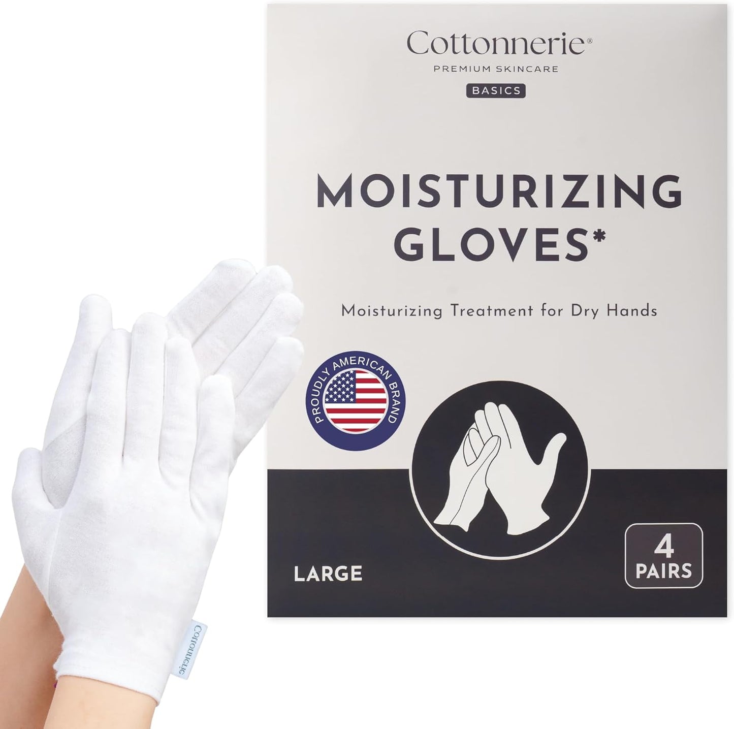 Cotton Moisturizing Gloves for Dry Hands - 4 Pairs Overnight Hand Care | Medium Size