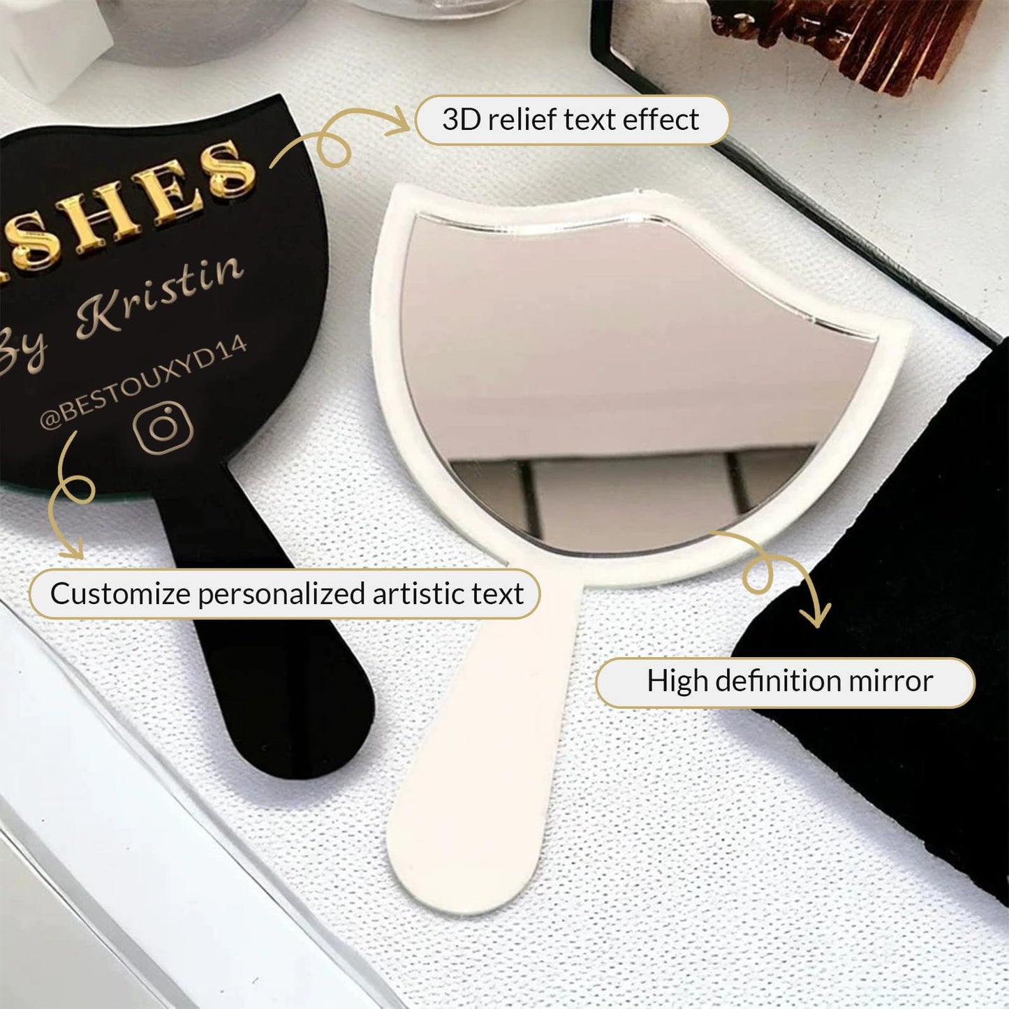 OPLOJUEAEW Personalized Lash Mirror Custom Eyelash Photo Prop Personalised Acrylic Handheld Lash Mirror with Name Gift for Beauty Girls Technician (Color01)