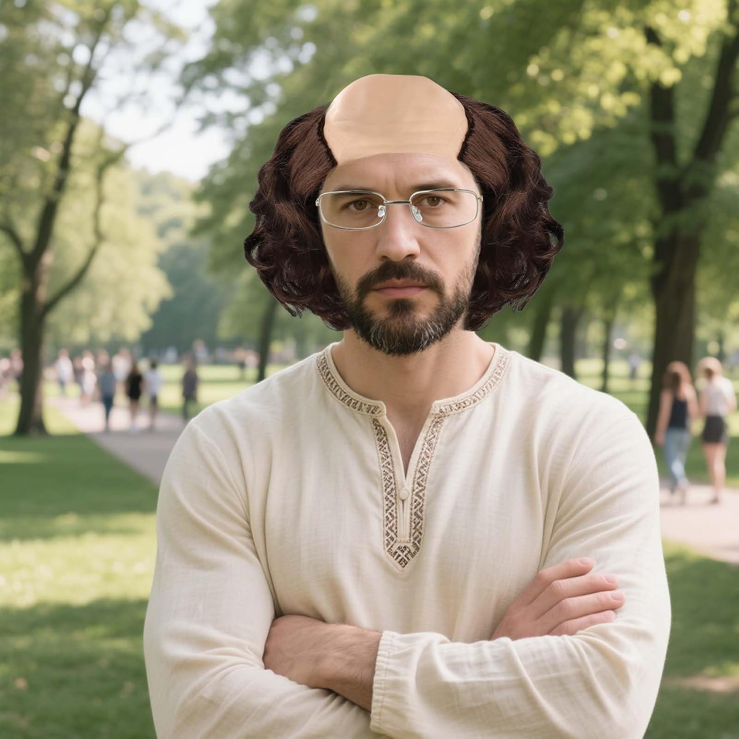 Short Curly Bald Cap Wig | Mad Brown Scientist Costume for Halloween & Cosplay