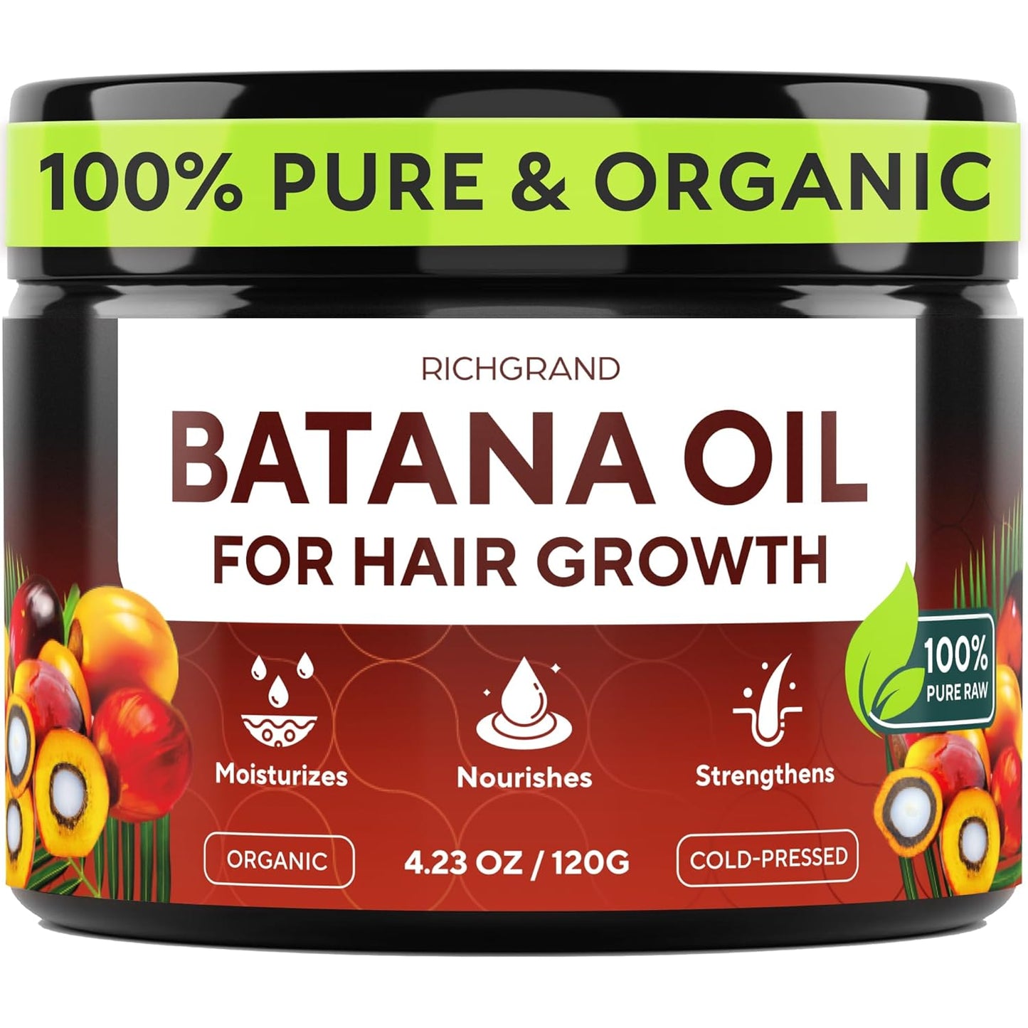 Batana Oil for Hair Growth - Organic Cold Pressed Hair Mask for Thicker Hair & Scalp Health | 4.23 oz