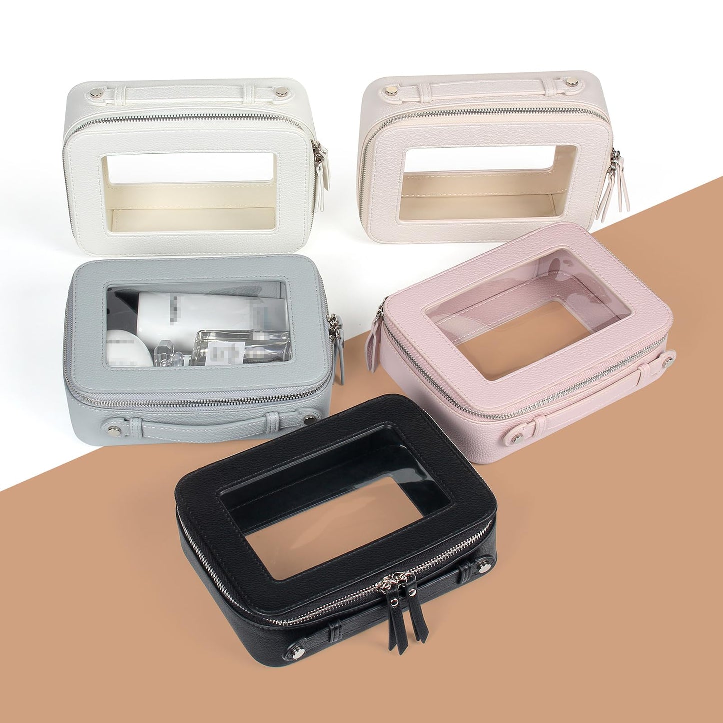 EcoVision Clear Makeup Bag, Travel Cosmetic Accessory Bag, Toiletry Organizer Bags for Women, Portable Waterproof Zipper Cosmetic Bag with Transparent Window, White