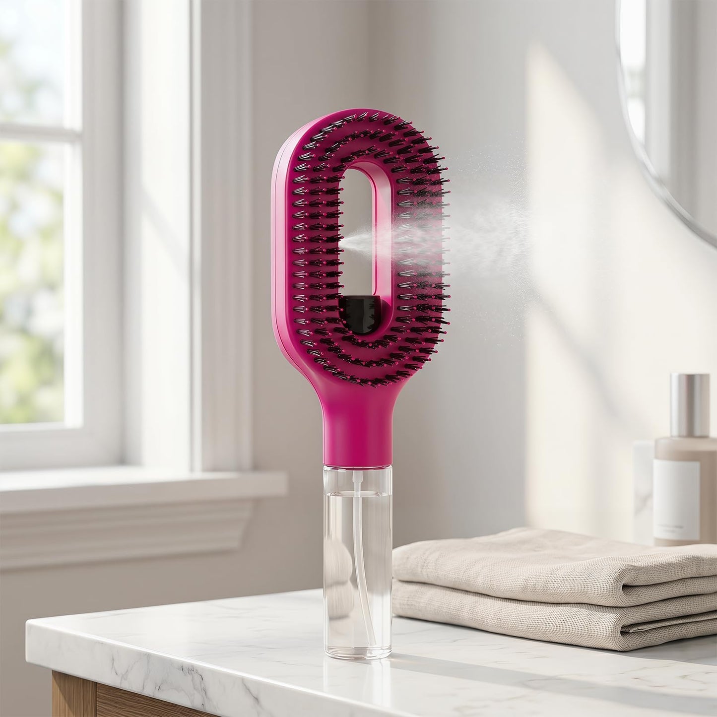 2-in-1 Detangler Hair Brush, With Built-In Mister Spray, Wet & Dry Detangling Brush for Curly, Wavy & Straight Hair | No-Tangle Anti-Frizz Hair Care Brush,Water Reservoir 50ml. (Caramel)