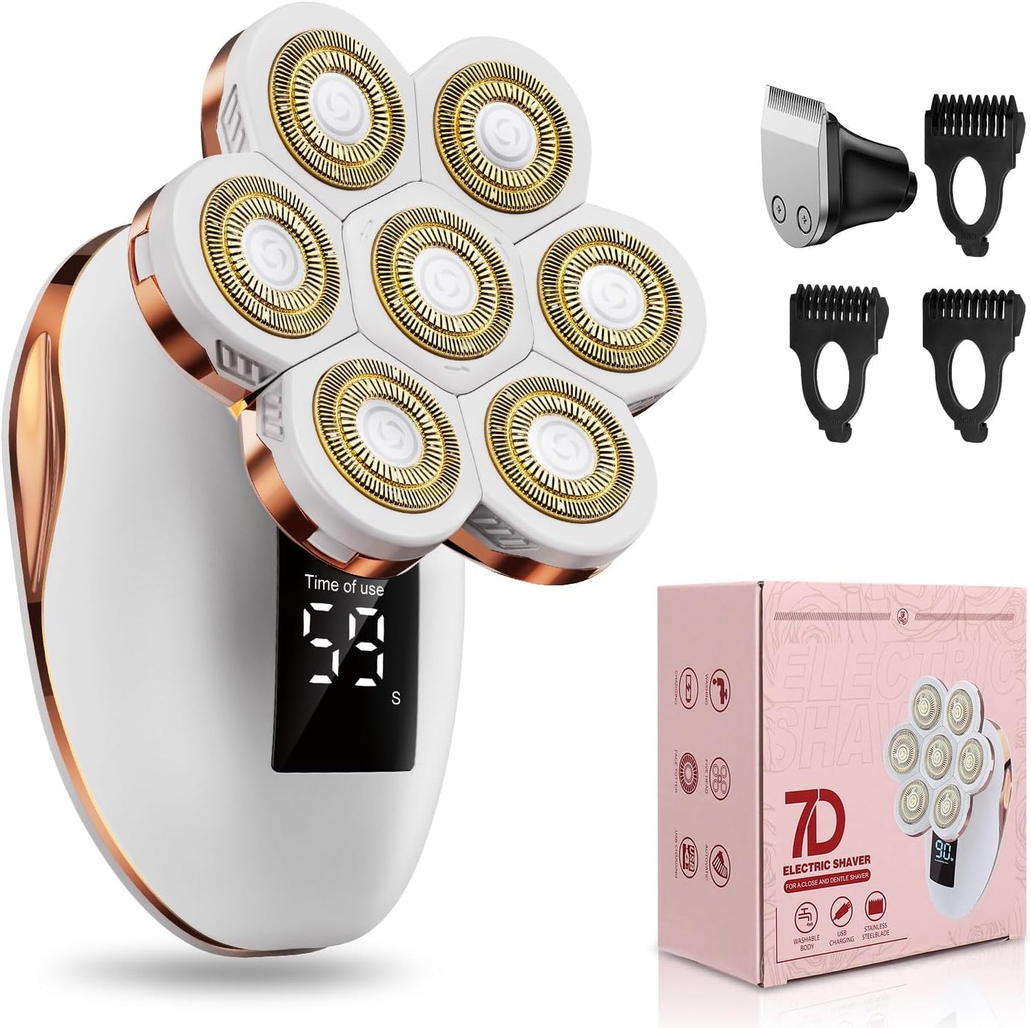 2-in-1 Electric Razors for Women - Wet/Dry Rechargeable 7D Rotary Shaver | Water-Resistant Grooming Kit for Legs, Face & Bikini