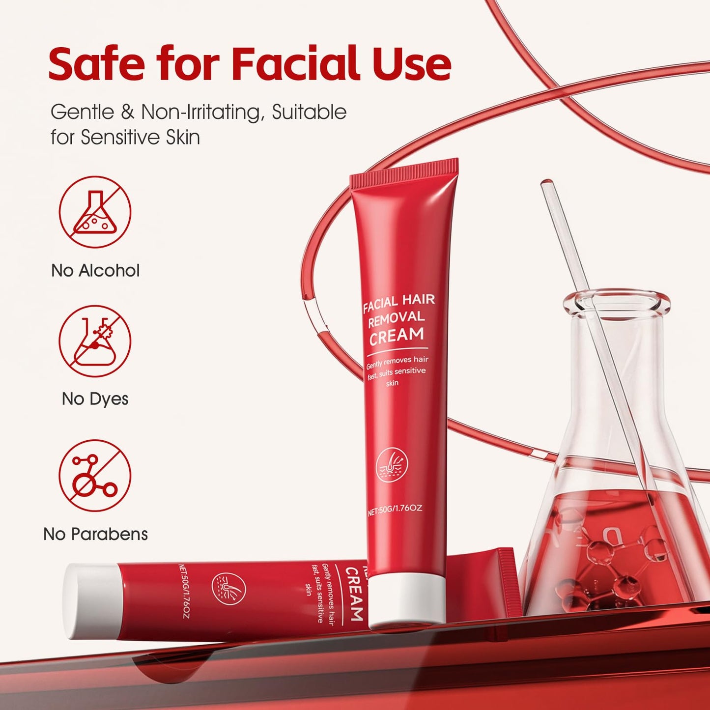 Facial Hair Removal Cream for Women, Gentle & Painless 2-in-1 Face Hair Removal Creams with Soothing Cream for Sensitive Skin, Depilatory Creams for Face Upper Lip Chin, For Smooth Skin 2.03 Fl Oz